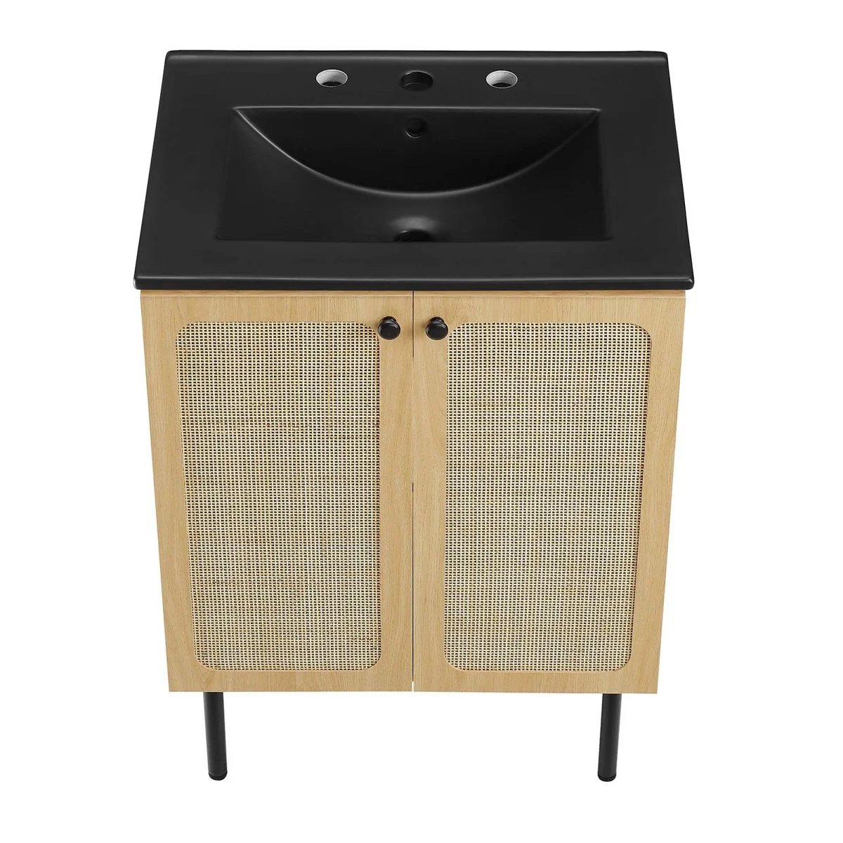 Freestanding Bathroom Vanity Cabinet with Rattan Weave Doors and Storage - Image 92
