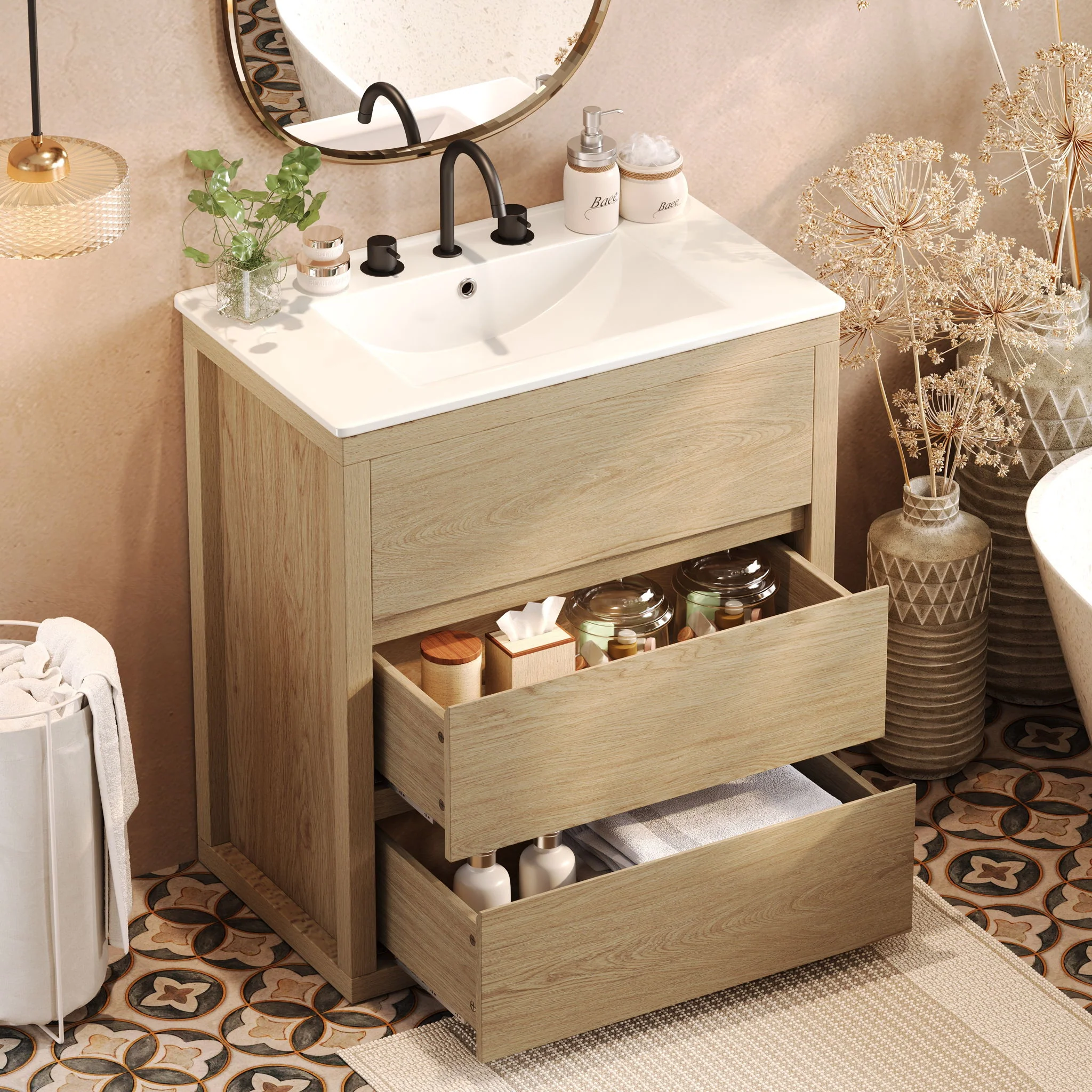 Freestanding Bathroom Vanity With Ceramic Sink, 2 Full Extension Drawers - Image 13