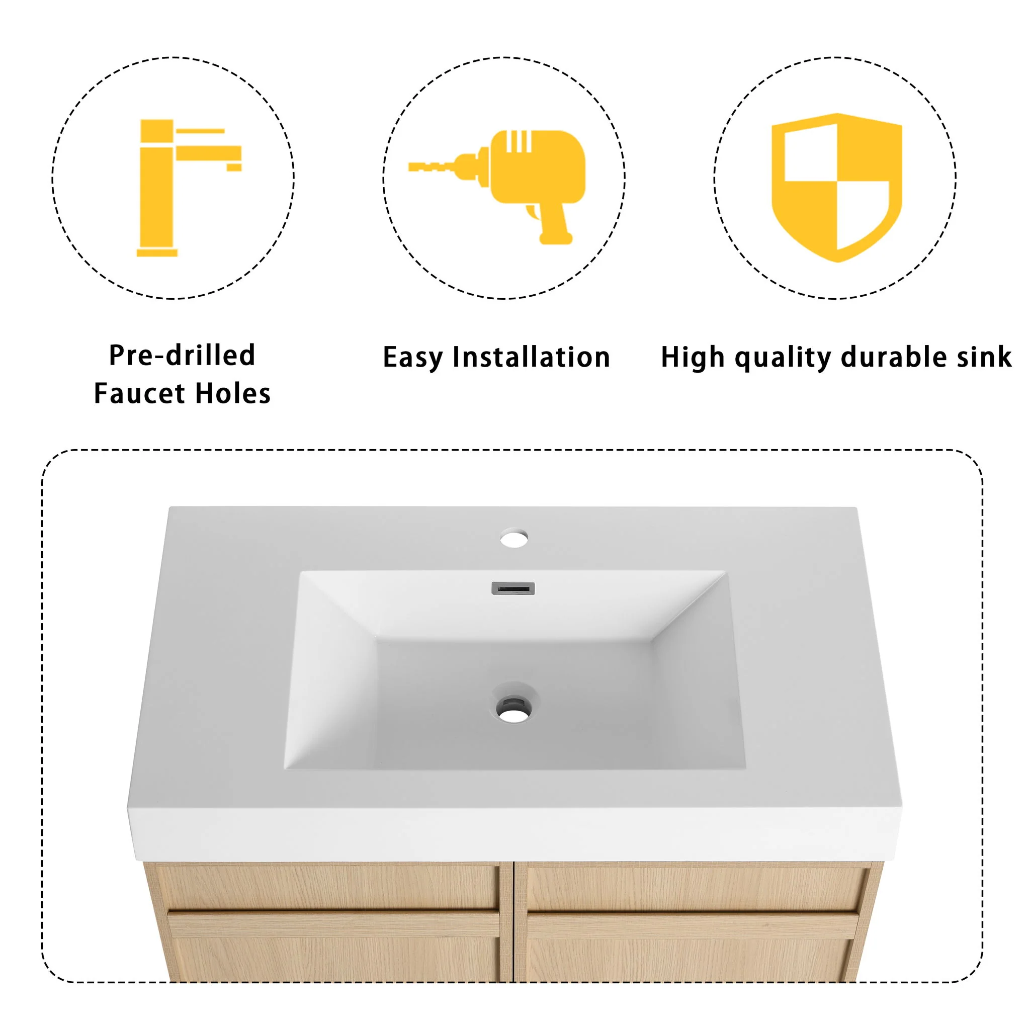 Freestanding Bathroom Vanity With Resin Sink & Soft Close Cabinet Doors - Image 18