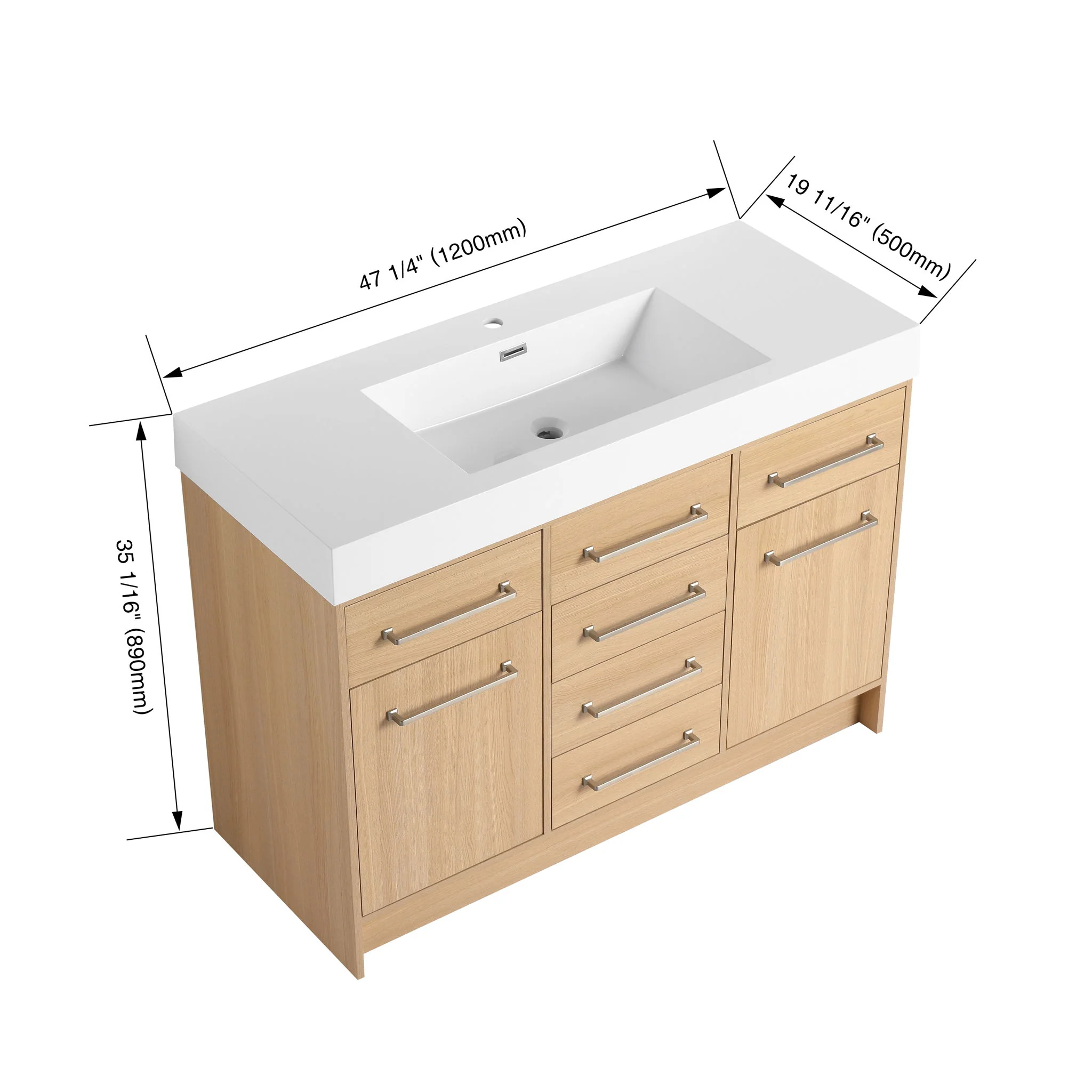 Freestanding Bathroom Vanity With Resin Sink, Soft-Closing Doors And Drawers - Image 4