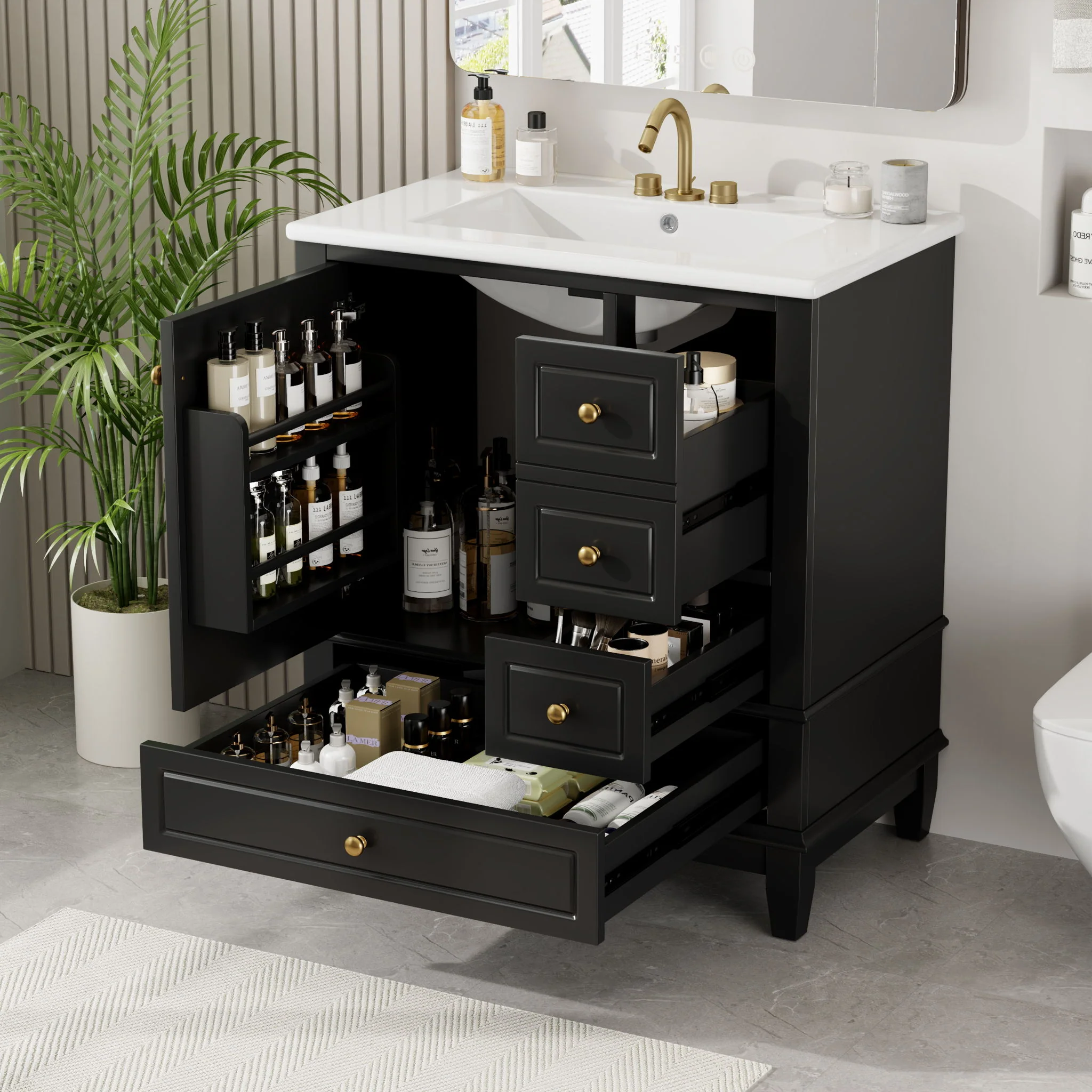 Freestanding Bathroom Vanity With Sink, Soft Close Door, 3 Drawers - Image 30