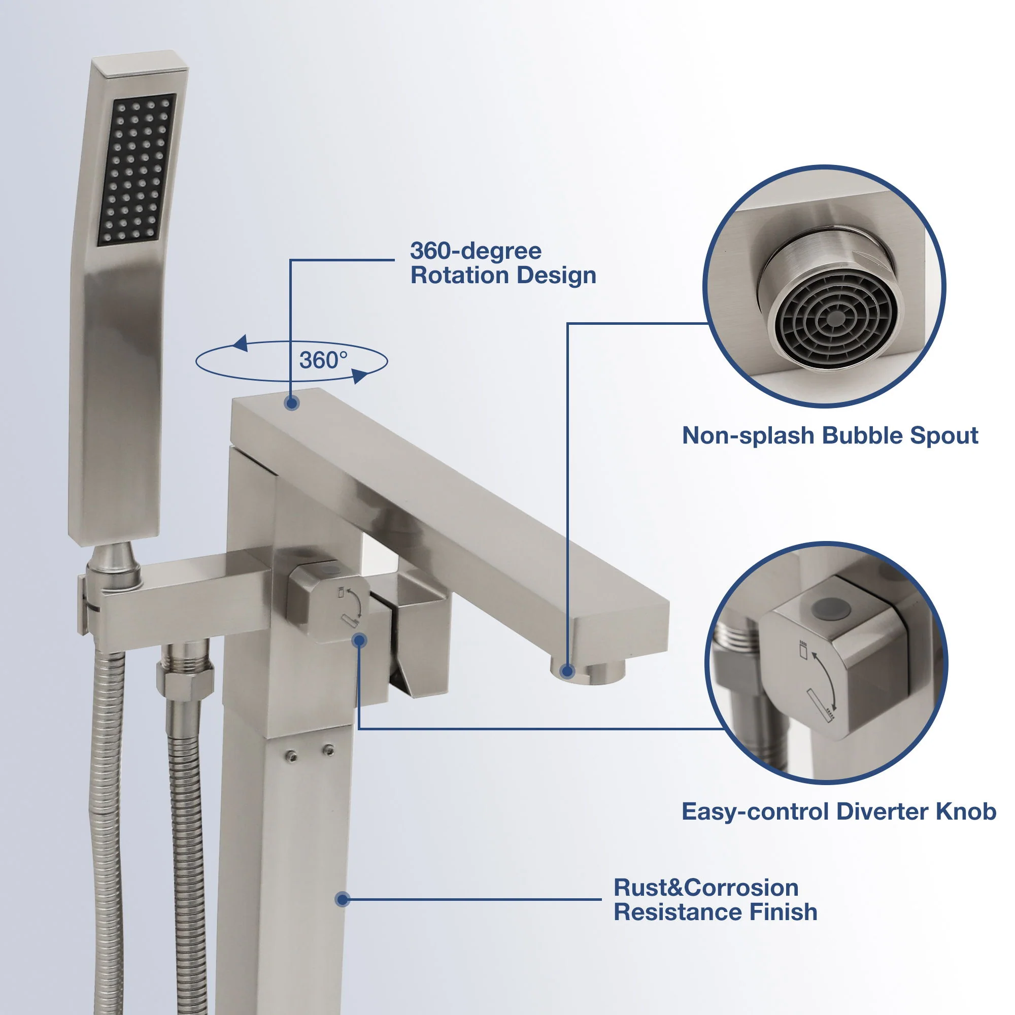 Freestanding Bathtub Faucet With Waterfall Tub Filler And Hand Shower - Image 6