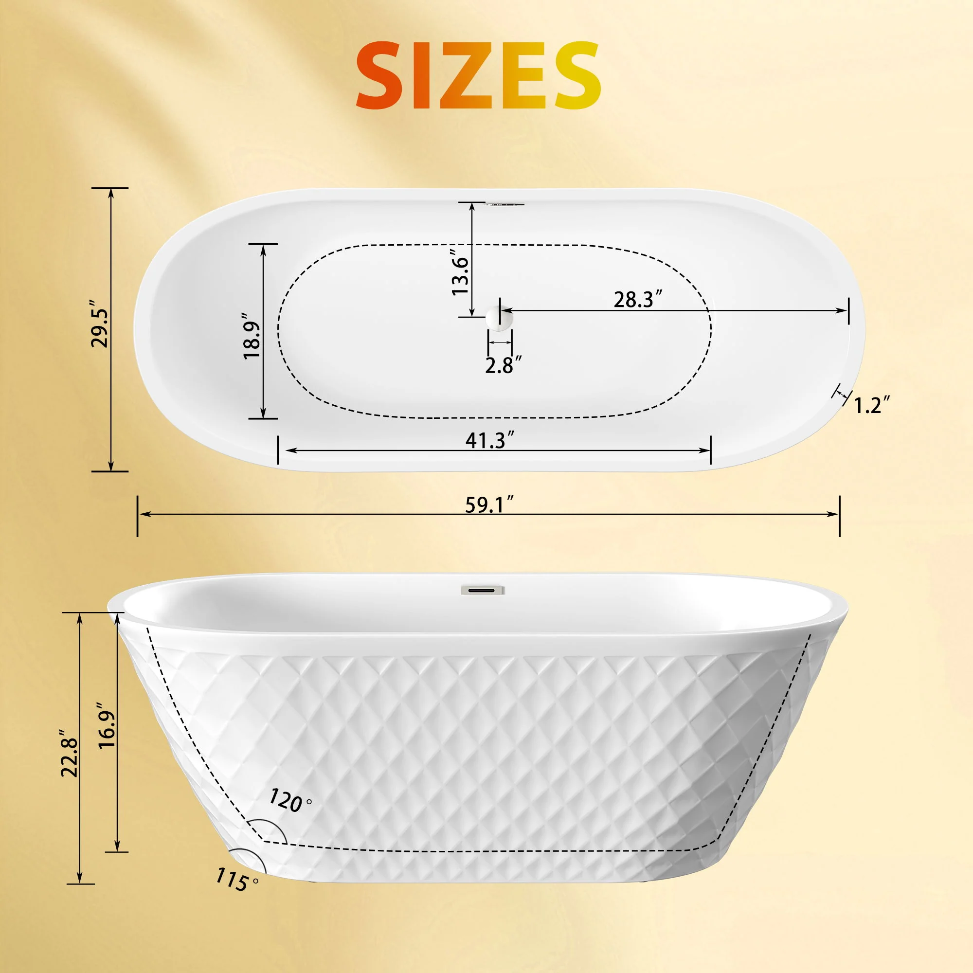 Freestanding Bathtub With Diamond Pattern Design - Image 7