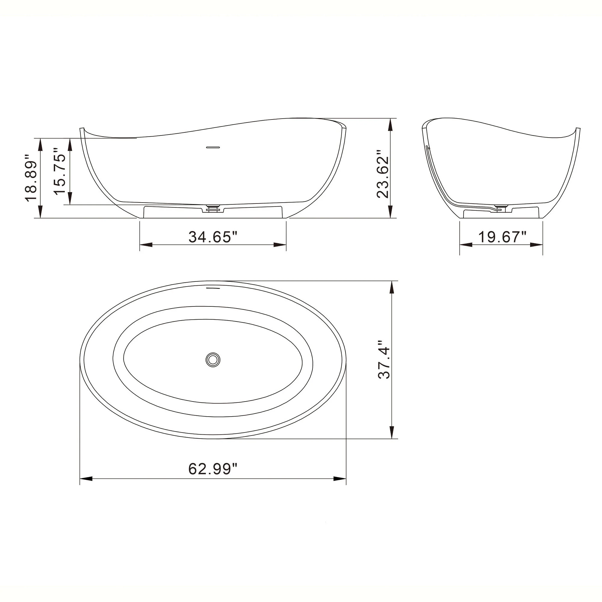 Freestanding Solid Surface Soaking Bathtub For Bathroom - Image 5
