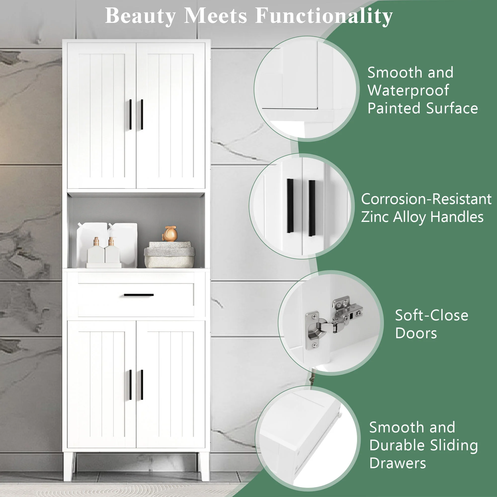 Freestanding Tall Bathroom Cabinet With Soft Close Doors And Adjustable Shelves - Image 4