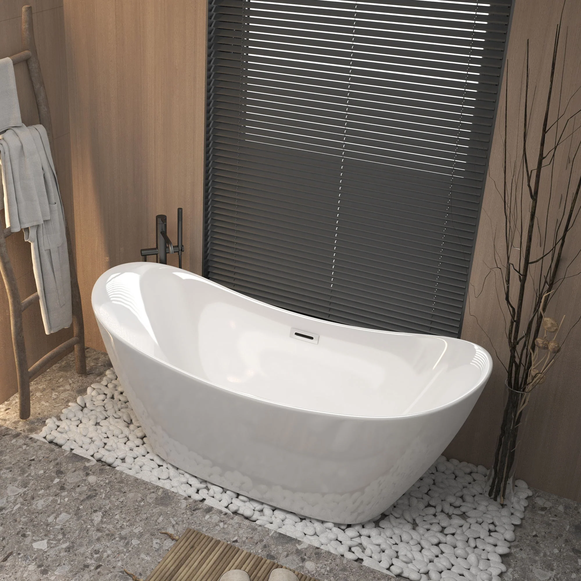 Freestanding Tub With Overflow And Pop Up Drain, Ergonomic Design - Image 18