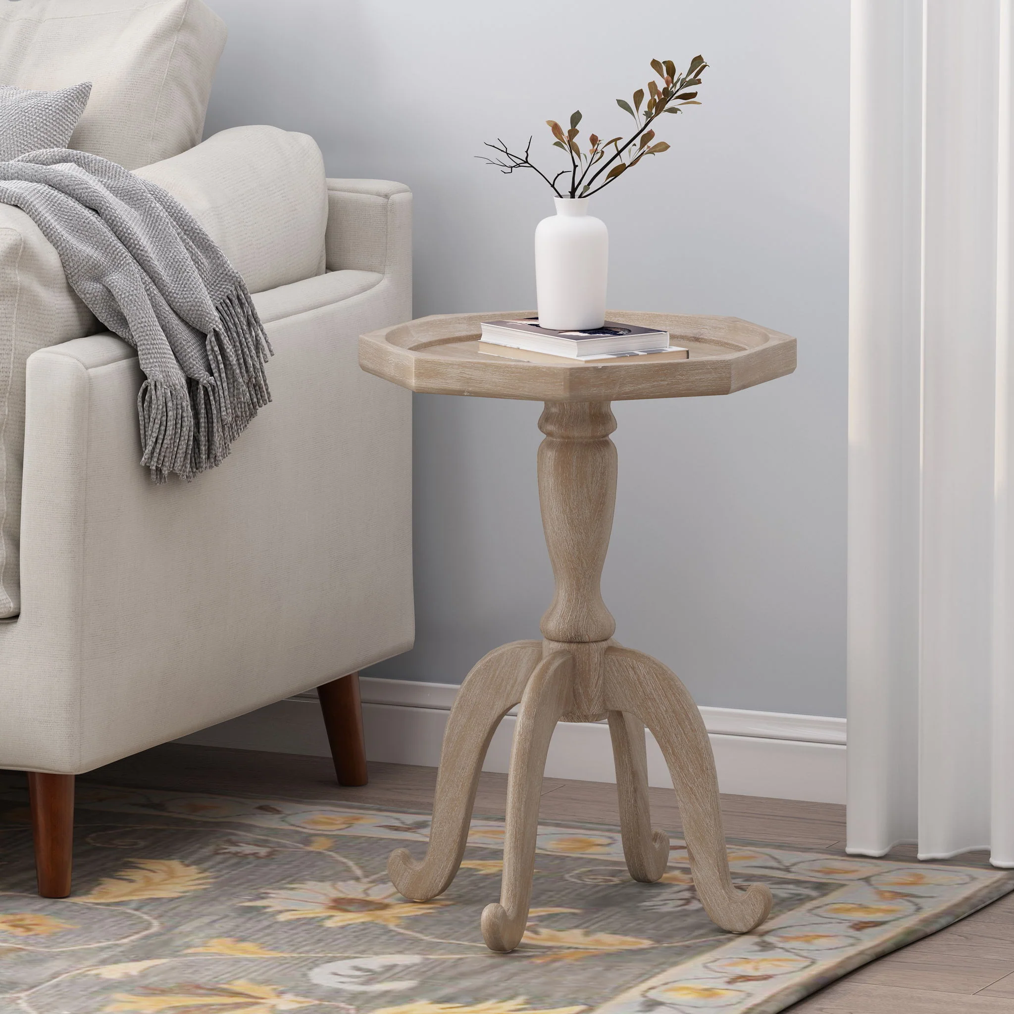French Country Accent Table With Spider Leg Design - Natural / White - Image 3