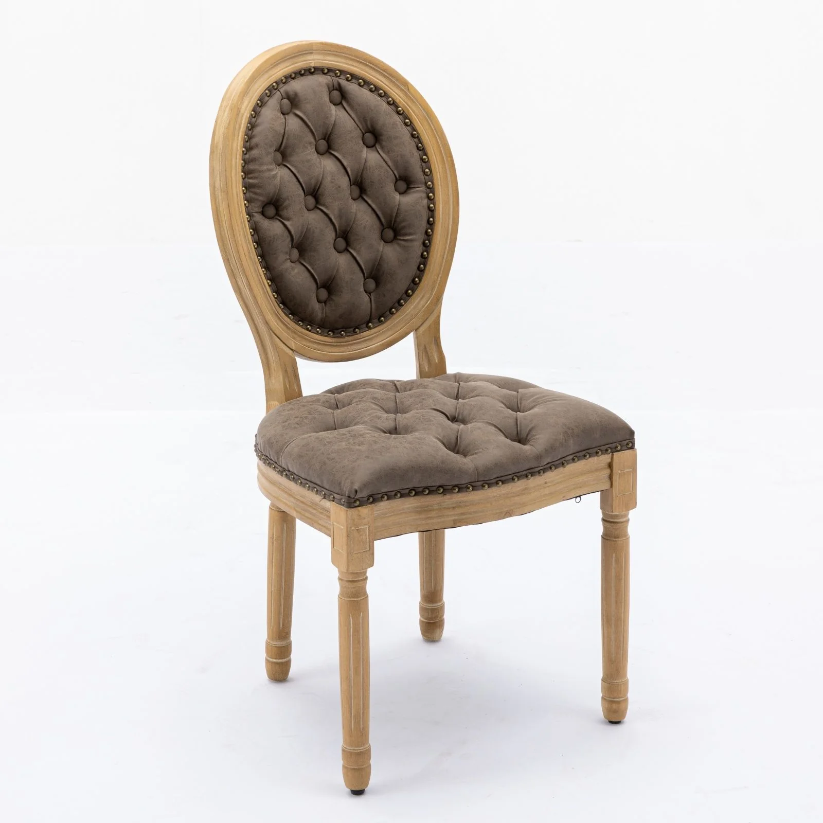 French Style Solid Wood Frame Antique Painting, Hand-Pulled Buckle Decoration Artificial Dining Chair With Nailhead Trim, Wood Legs - Image 25