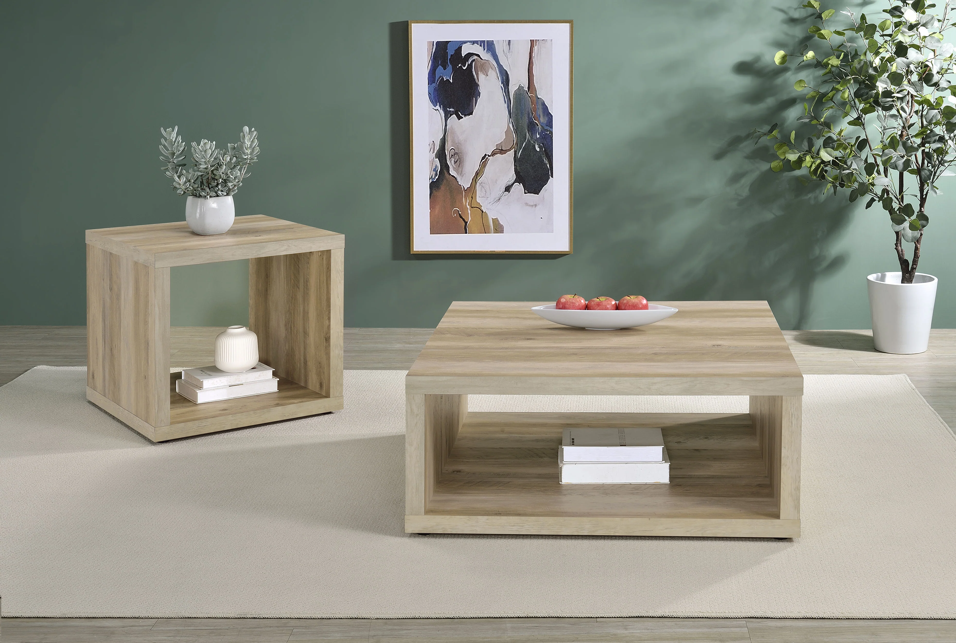 Frisco Square Engineered Wood Coffee Table in Distressed Pine - Image 8