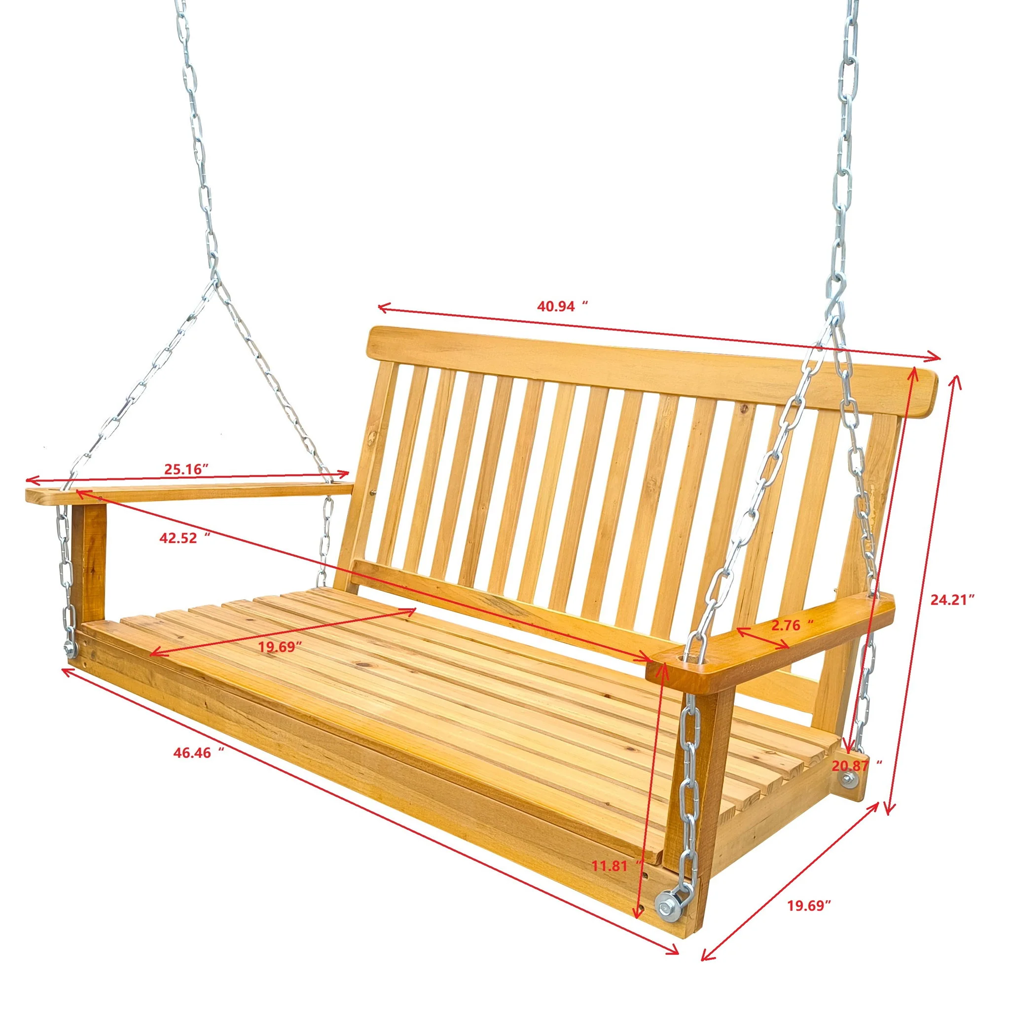 Front Porch Swing With Armrests For Outdoor Patio, Garden Yard, Backyard Or Sunroom - Image 7