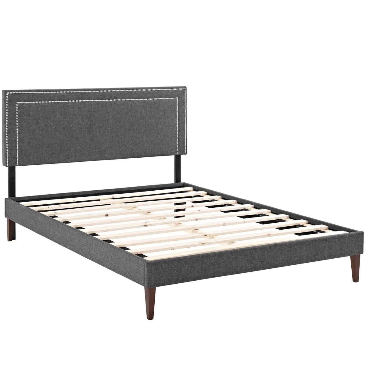 Full Mid-Century Modern Upholstered Fabric Platform Bed in Gray - Image 3