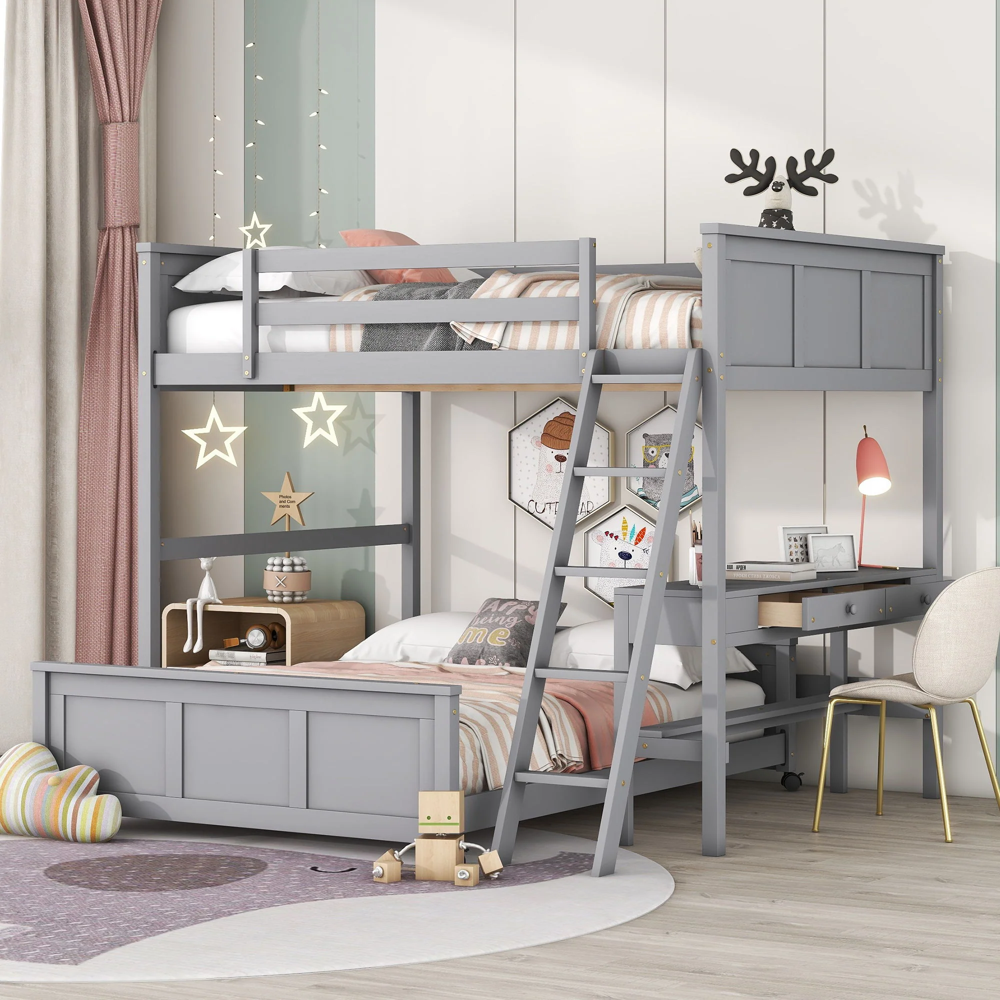 Full Over Full Bunk Bed With Desk - Image 2