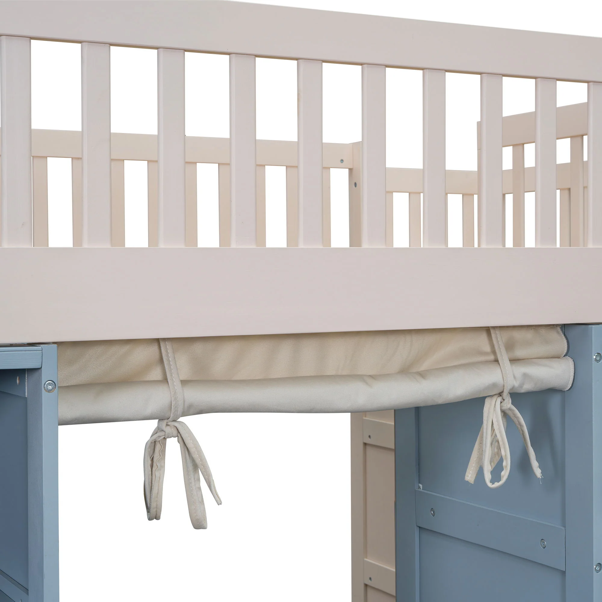 Full Size Loft Bed With 2 Four Layer Storage Cabinets And Curtain With Built In Staircase And Privacy Curtain - White - Image 5