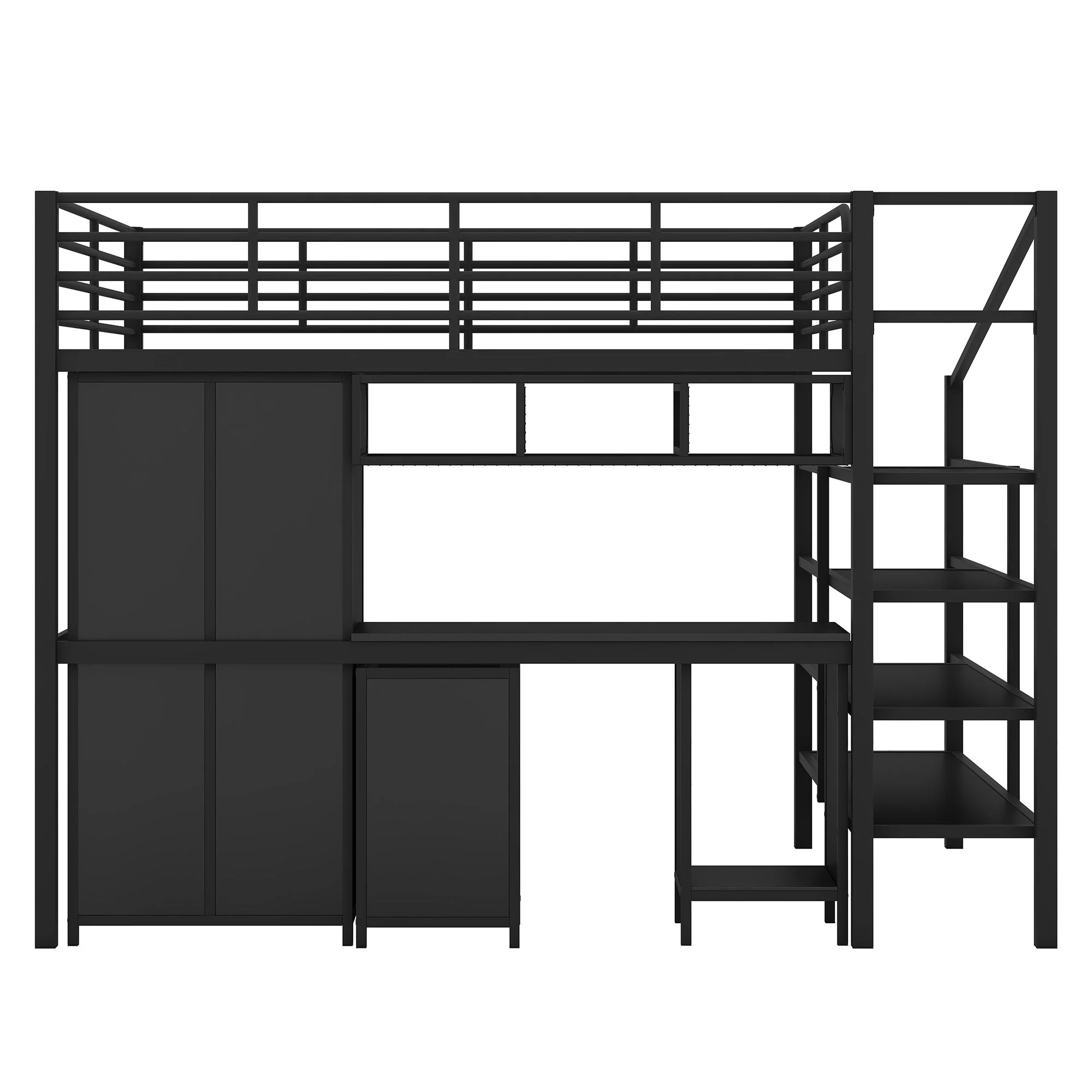Full Size Loft Bed With Desk Set And Wardrobe - Black - Image 2