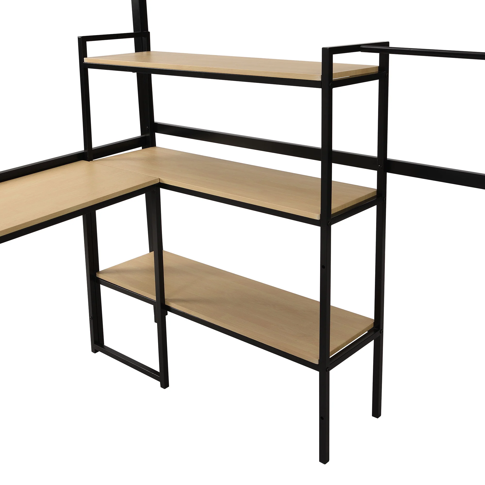 Full Size Loft Bed With Staircase, Built In Desk And Shelves And Sleeping Surface - Black - Image 2