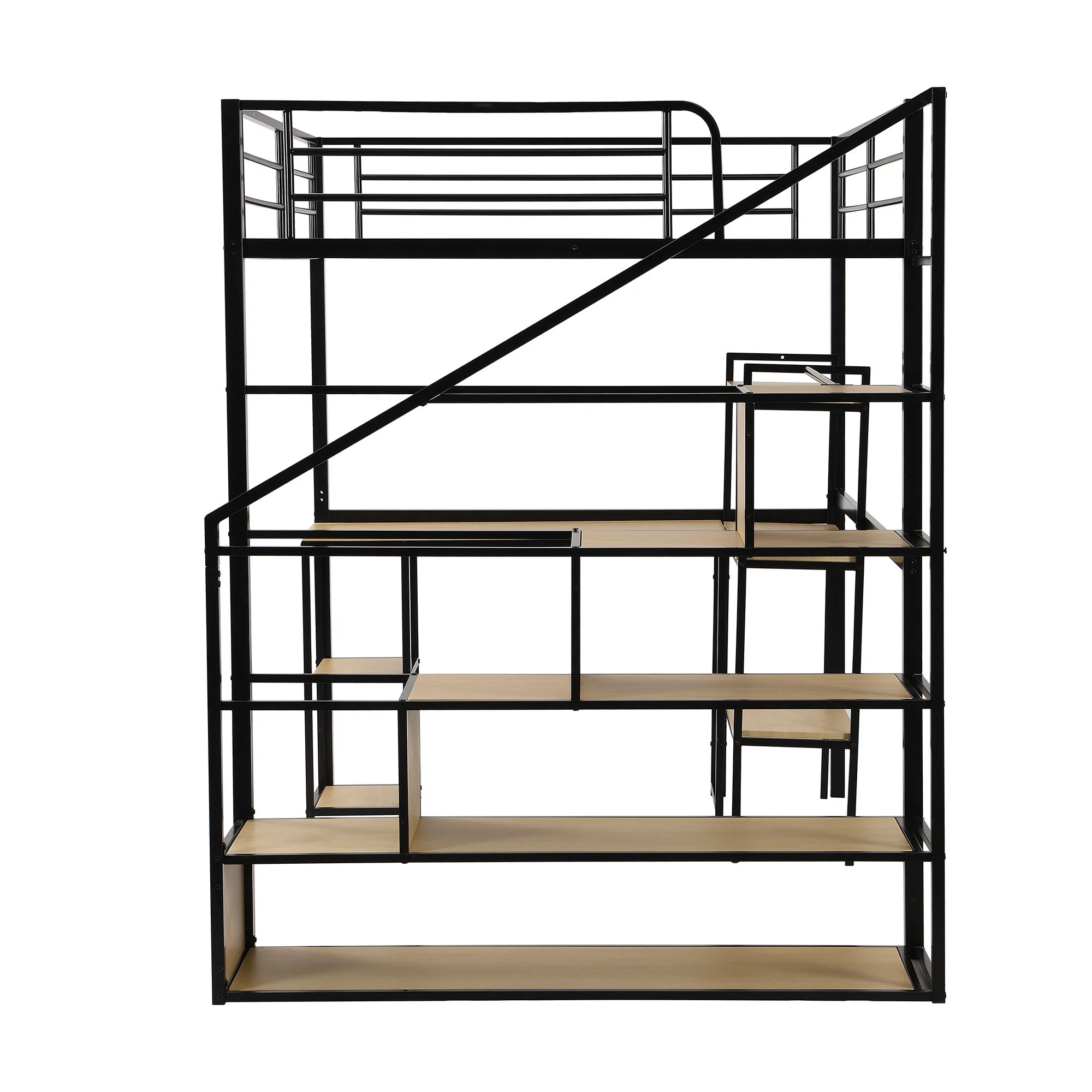 Full Size Loft Bed With Staircase, Built In Desk And Shelves And Sleeping Surface - Black - Image 6