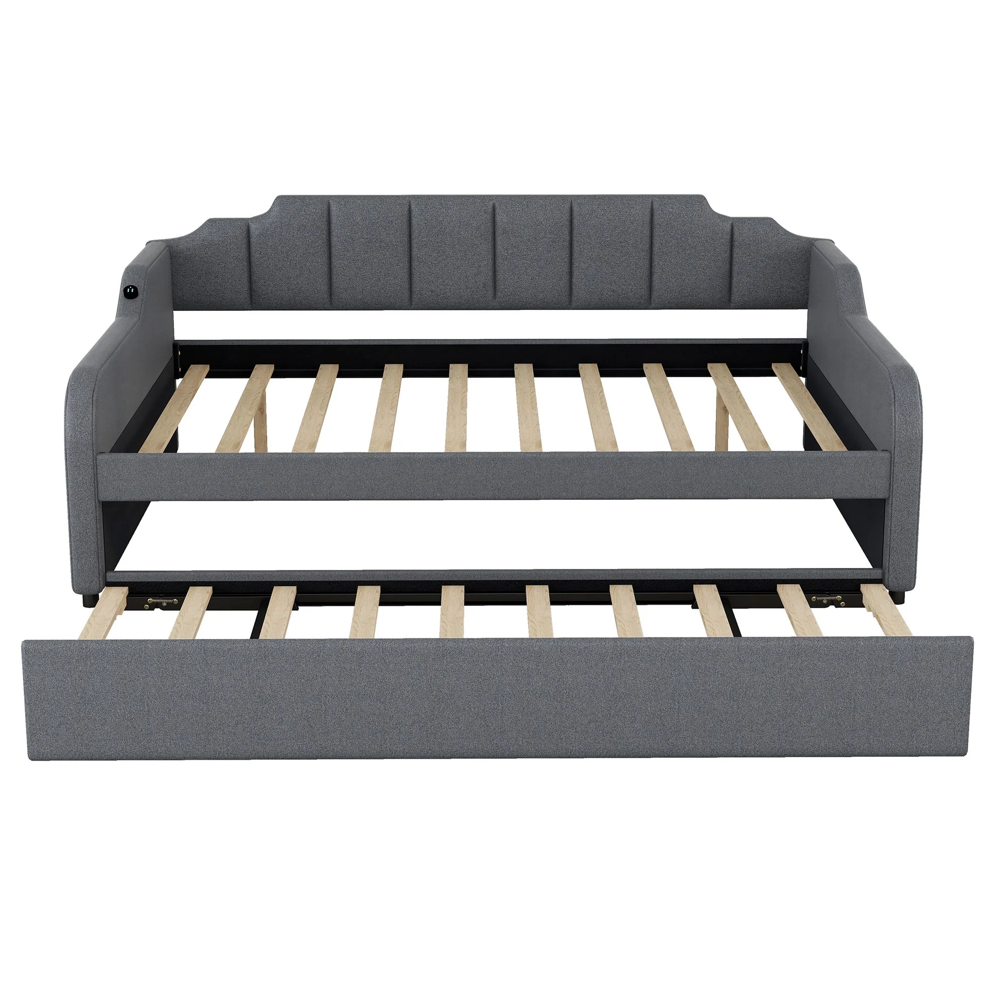 Full Size Upholstered Daybed With Trundle And USB Charging - Gray - Image 3