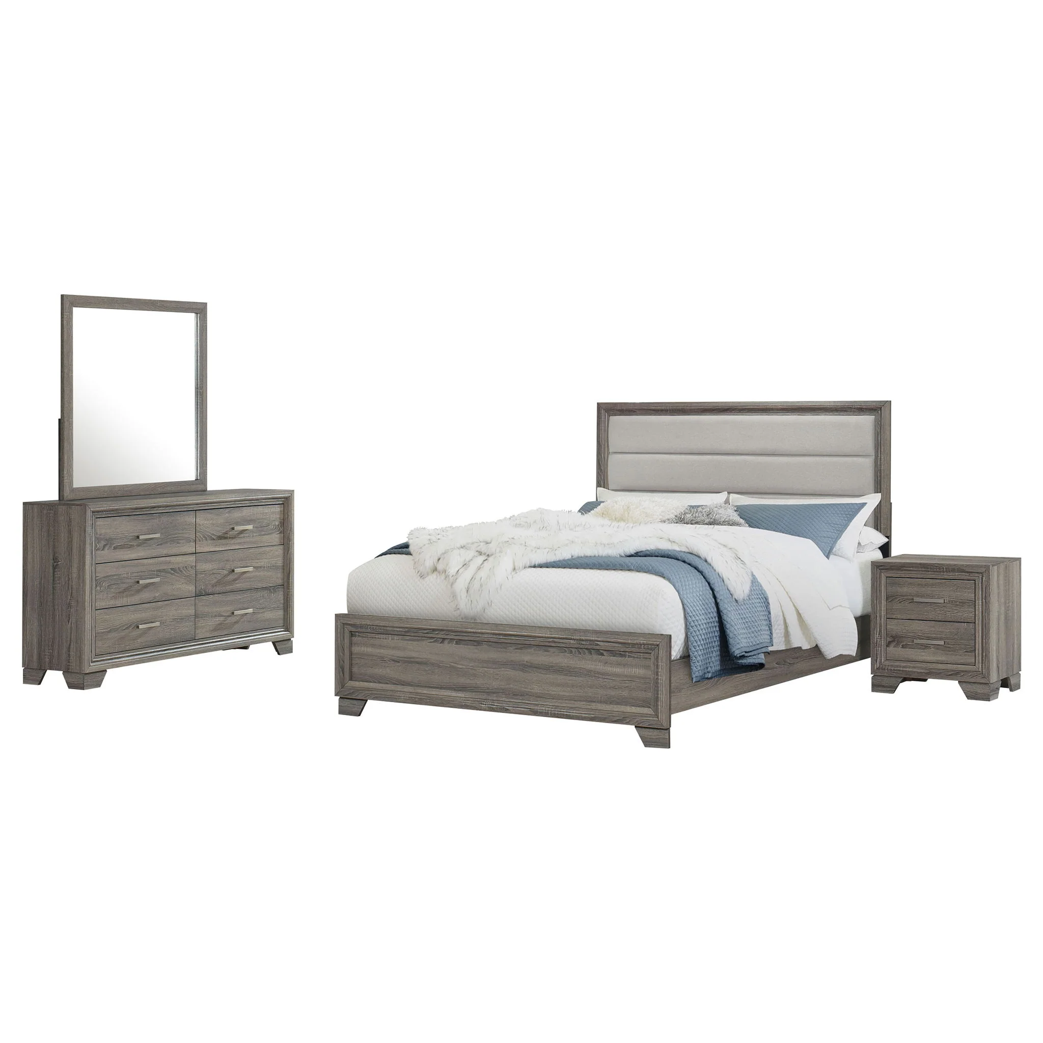 Funston - 4 Piece Queen Bedroom Set With Upholstered Headboard - Oak - Image 2