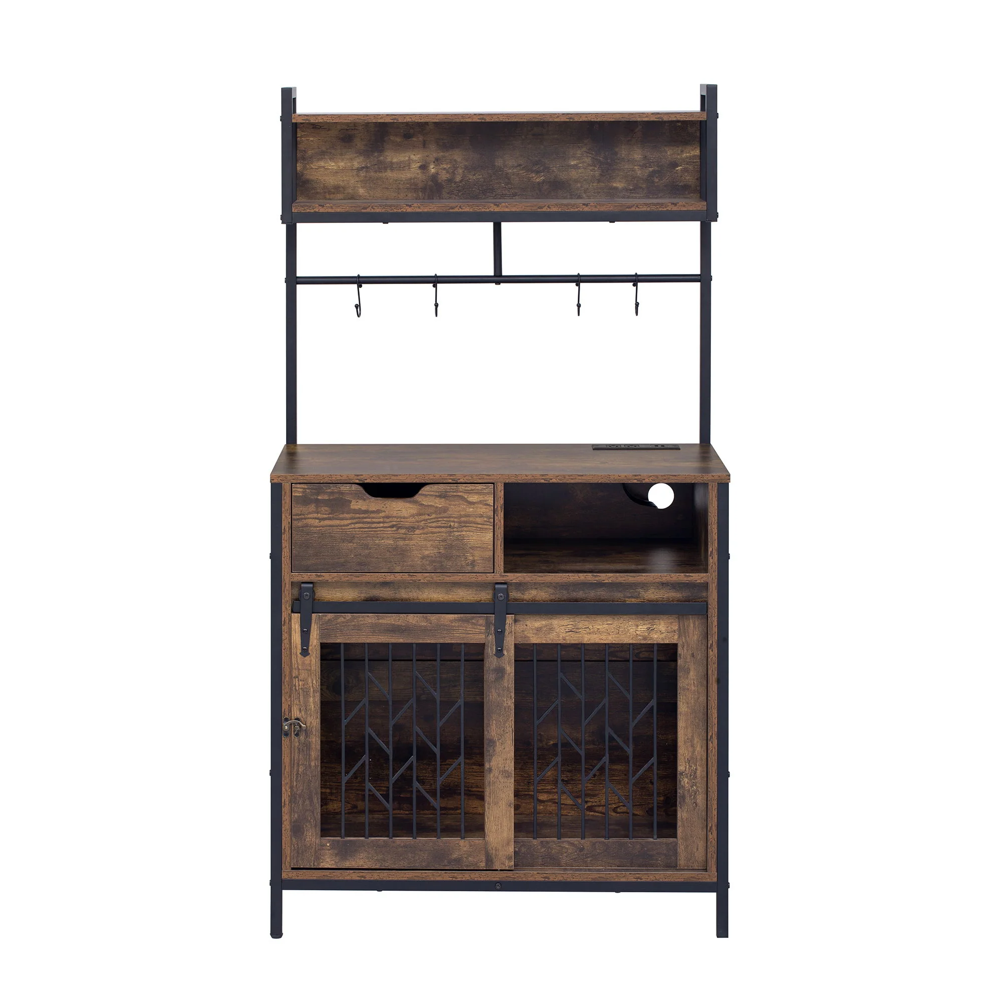 Furniture Style 2 In 1 Pet Friendly Dog Crate Composite Desk Hutch - Rustic Brown - Image 3