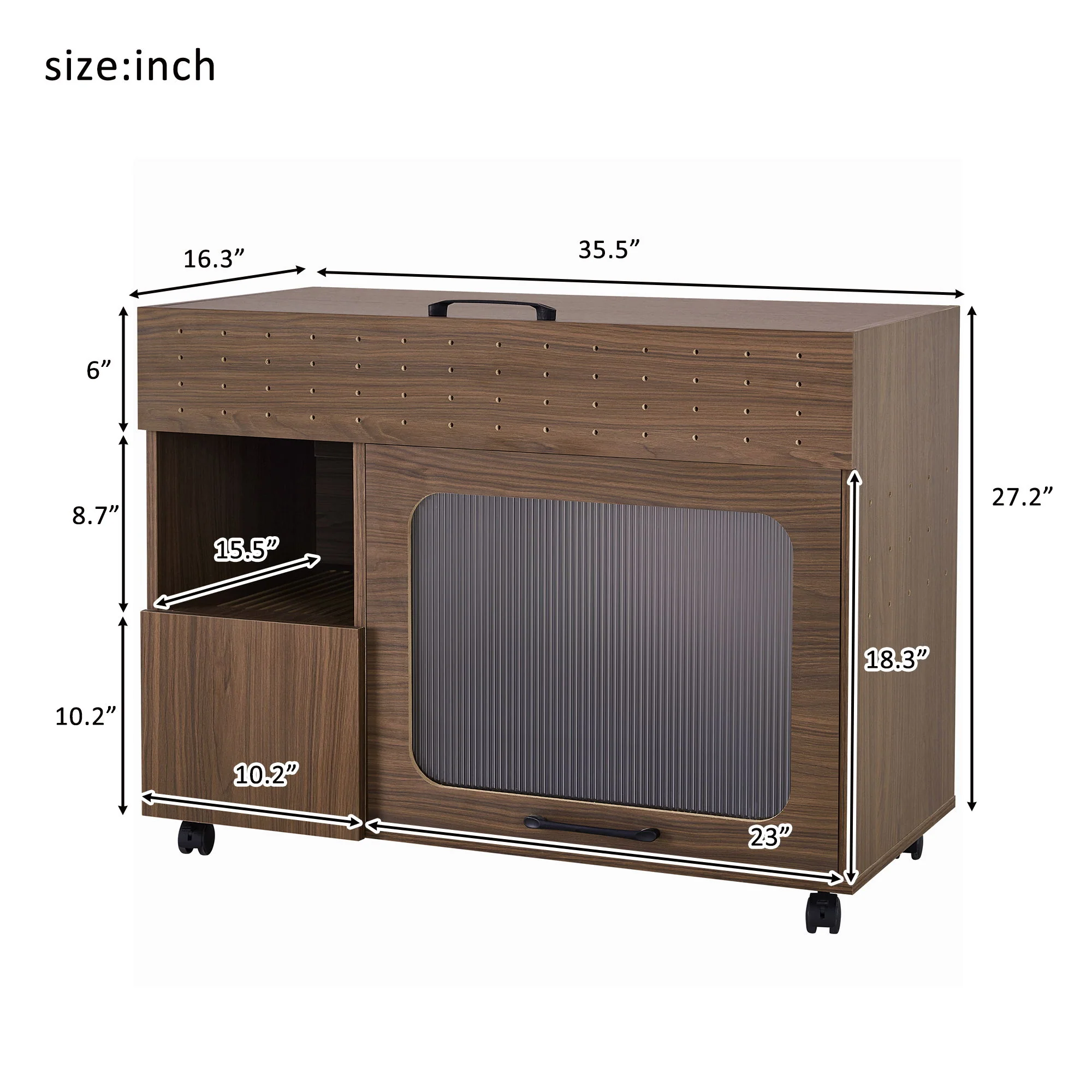Furniture Style Multi Use Cat Litter Box House With Storage - Walnut - Image 5