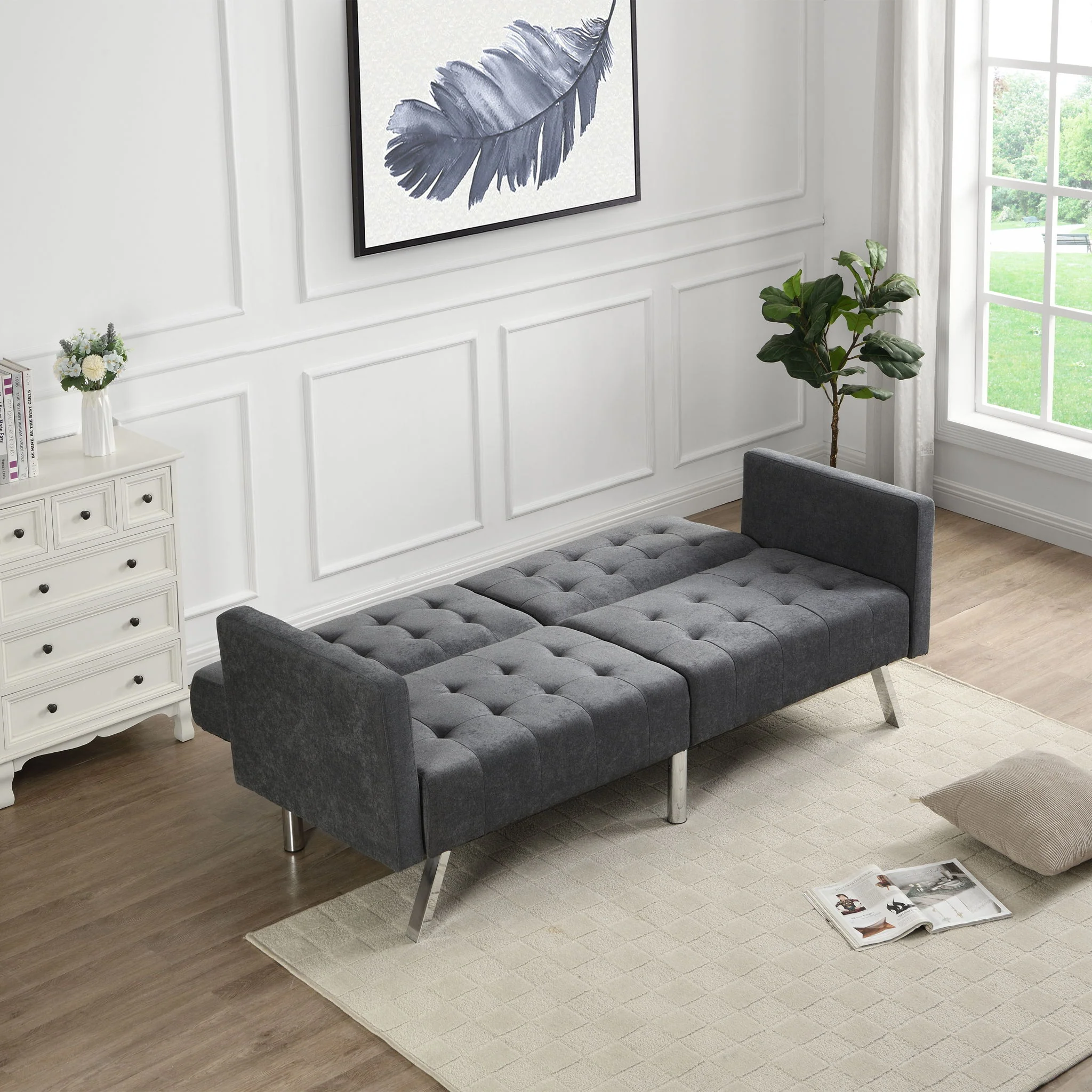 Futon Sofa Bed Convertible Folding Lounge Couch, Armrests - Image 7