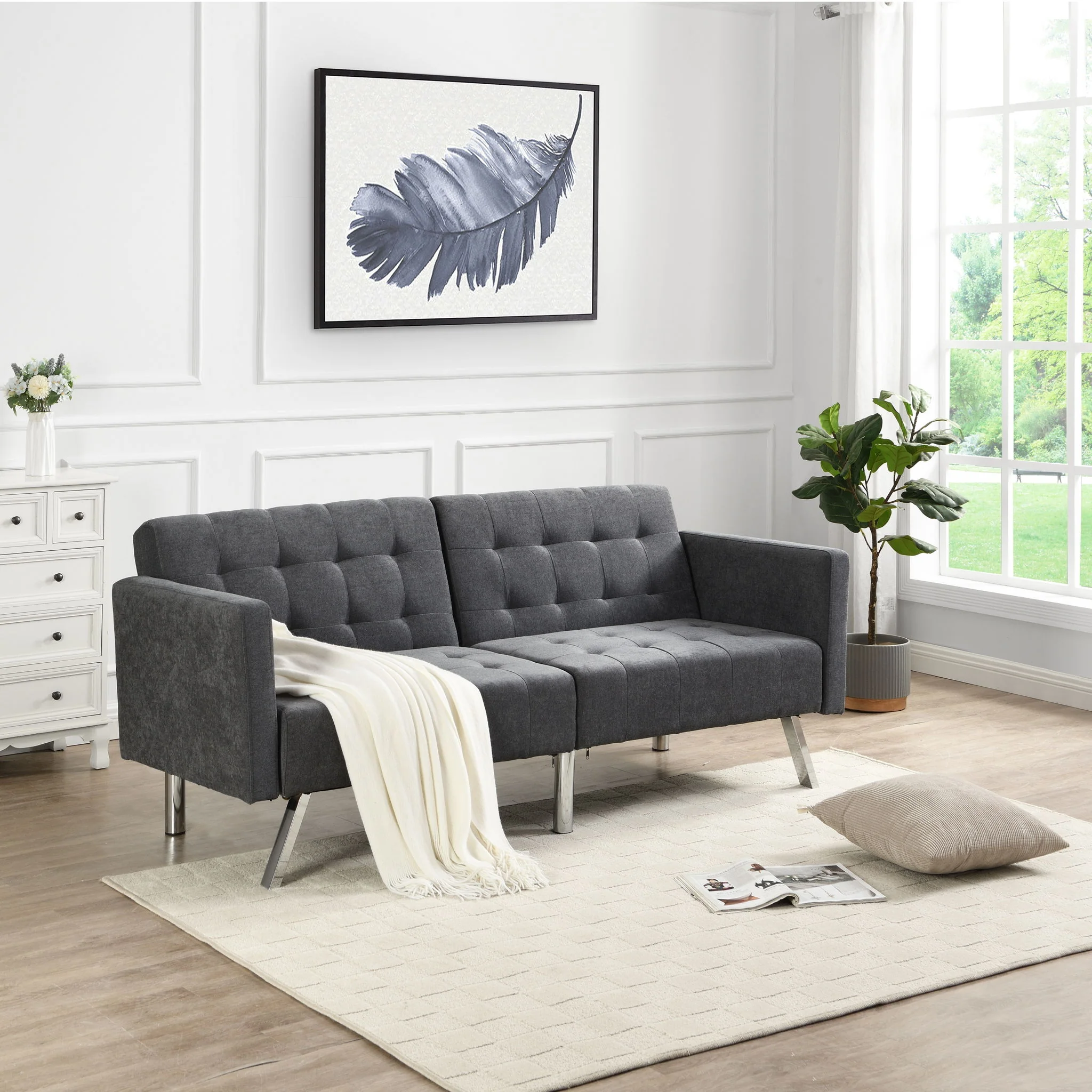 Futon Sofa Bed Convertible Folding Lounge Couch, Armrests - Image 8