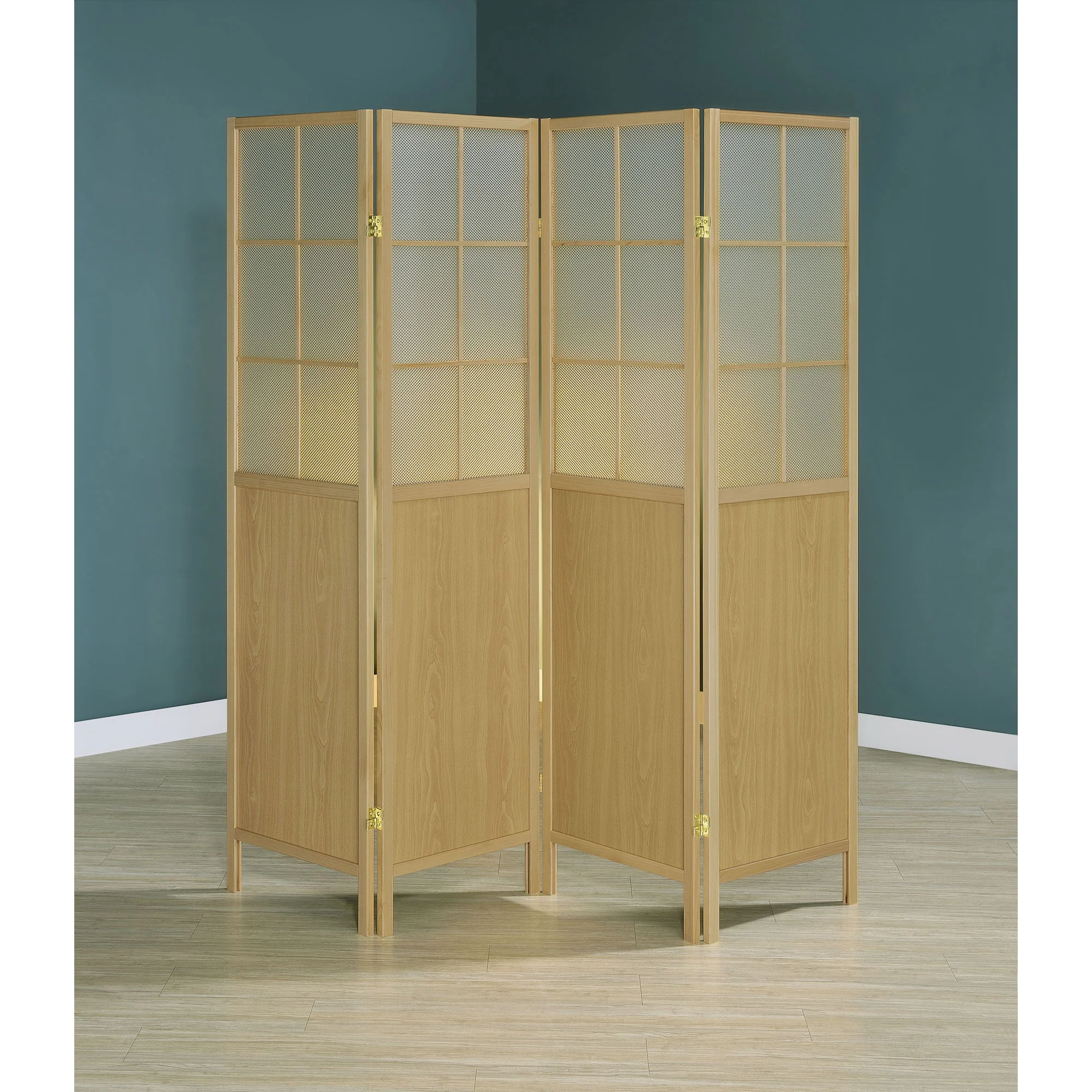 Gabby - 4 Panel Divider Folding Shoji Screen With Windowpane Details - Natural - Image 3