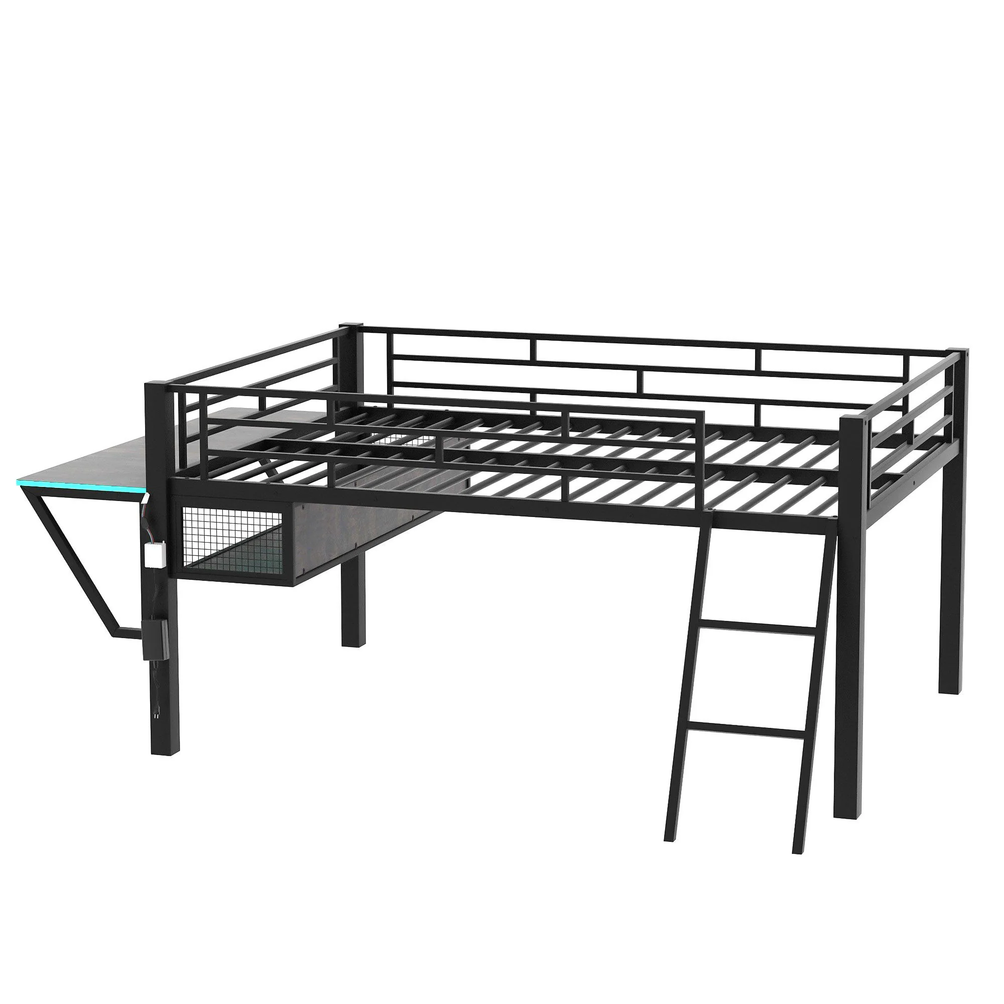 Gaming - Full Size Loft Bed With Desk, LED - Black - Image 3