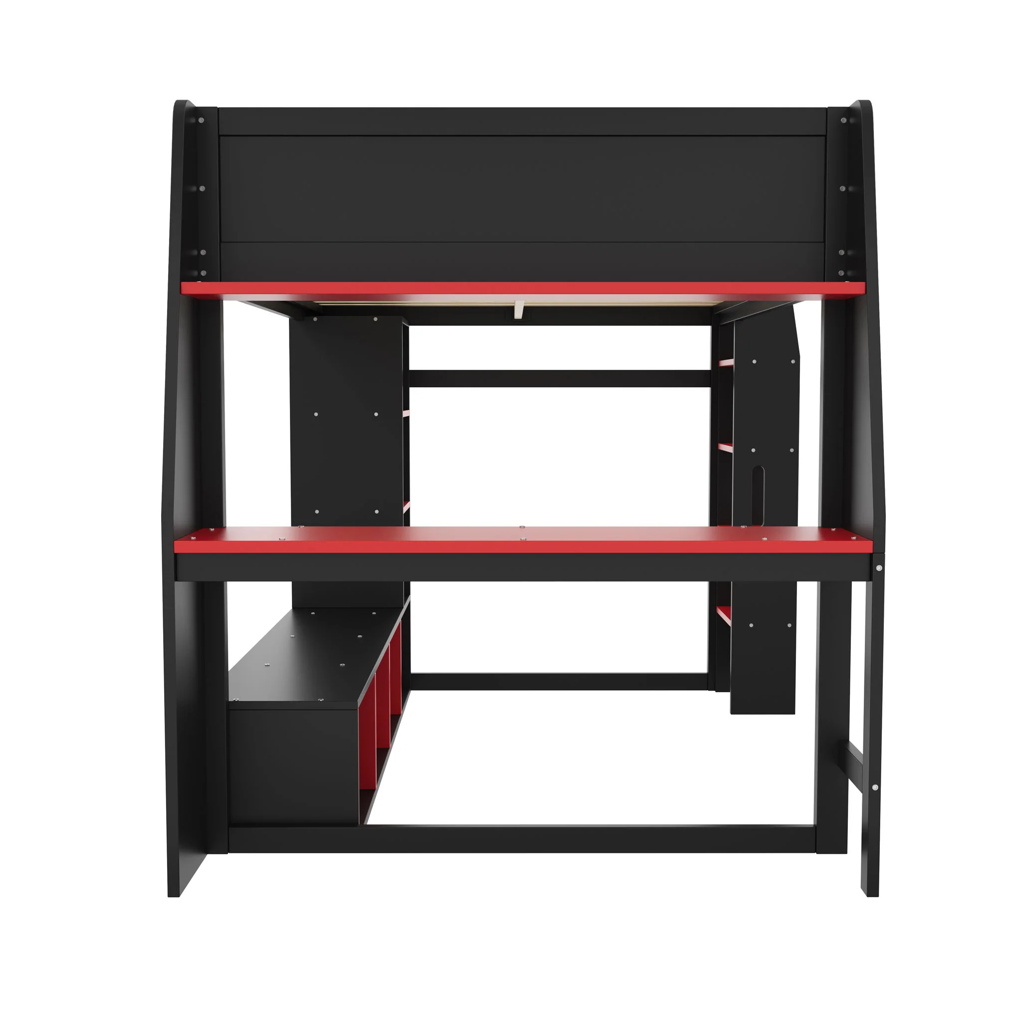 Gaming Loft Bed With Desk, Multi Storage Shelves, LED Lighting, And Hanging Clothes Rack - Image 18