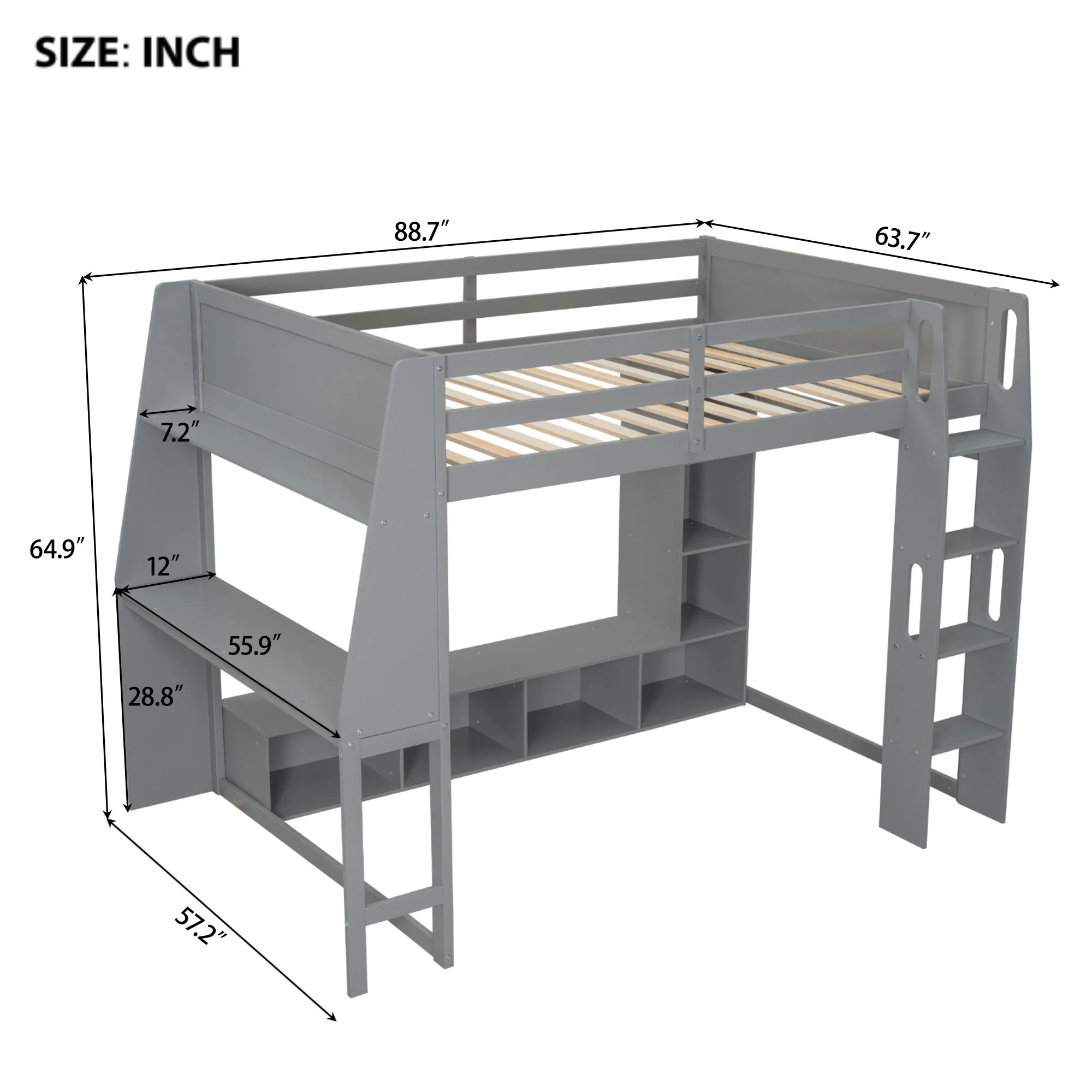 Gaming Loft Bed With Desk, Multi Storage Shelves, LED Lighting, And Hanging Clothes Rack - Image 21