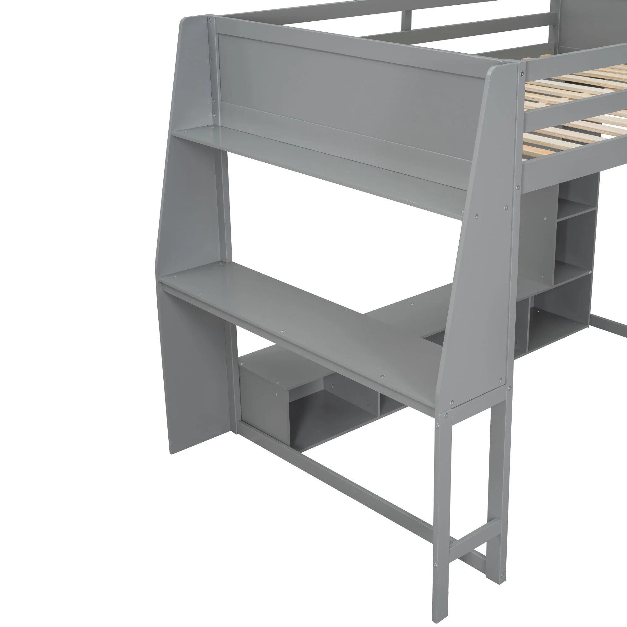 Gaming Loft Bed With Desk, Multi Storage Shelves, LED Lighting, And Hanging Clothes Rack - Image 25
