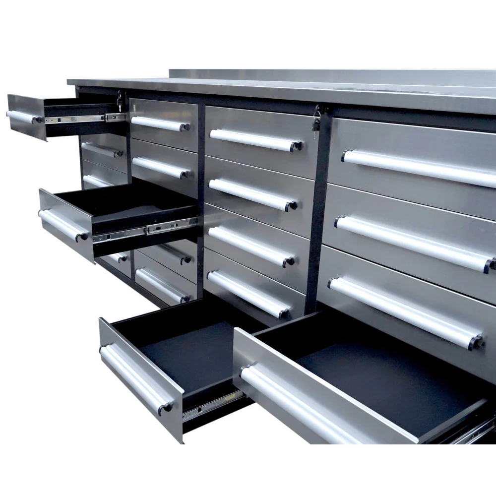 Garage Storage Cabinets With Workbench (With 20 Drawers) - Silver - Image 6