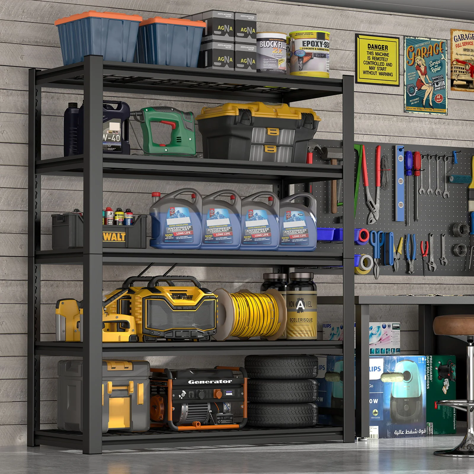 Garage Storage Rack, 5 Layer Adjustable Shelving Unit For Warehouse - Black - Image 3