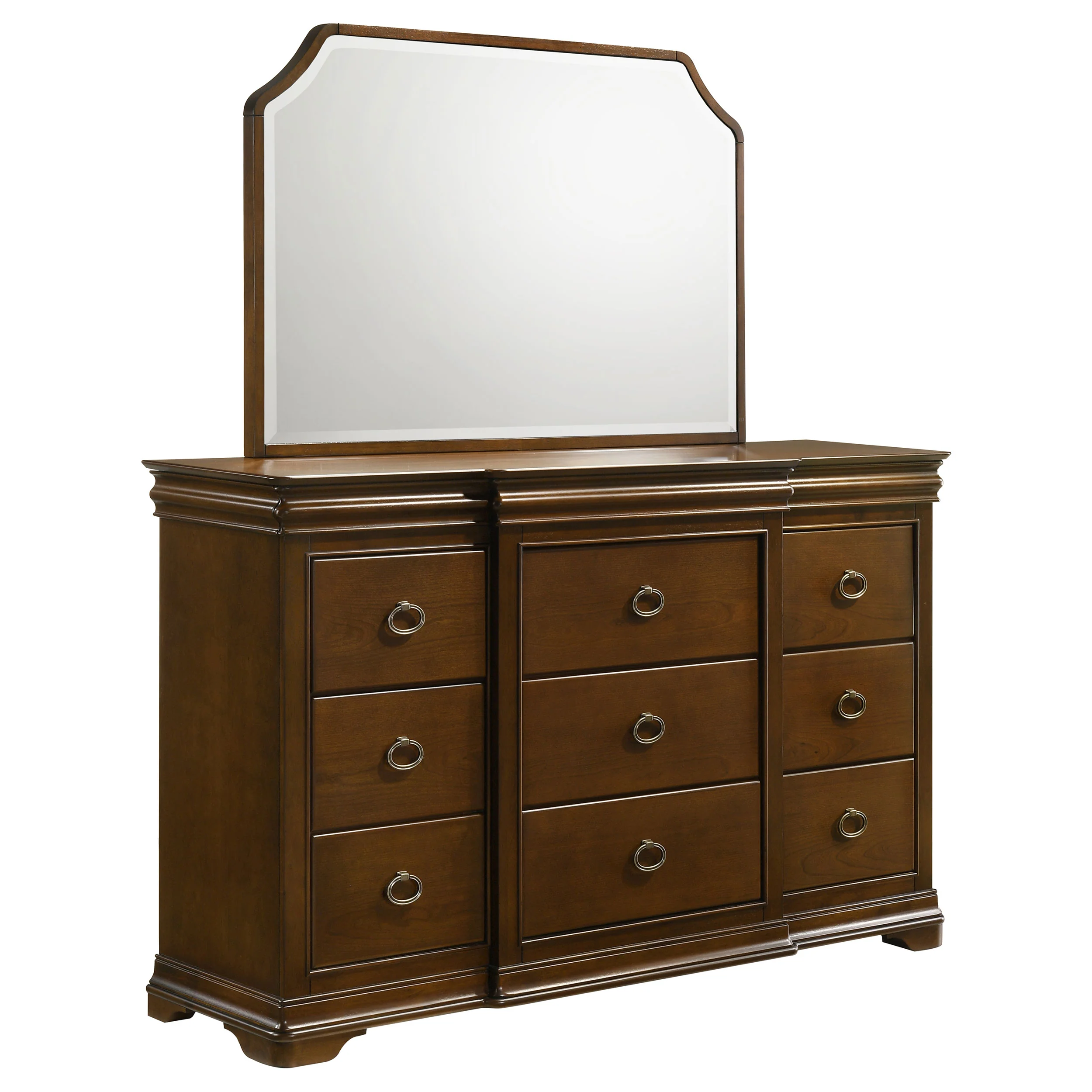Garland 9-Drawer Dresser with Mirror in Brown Cherry