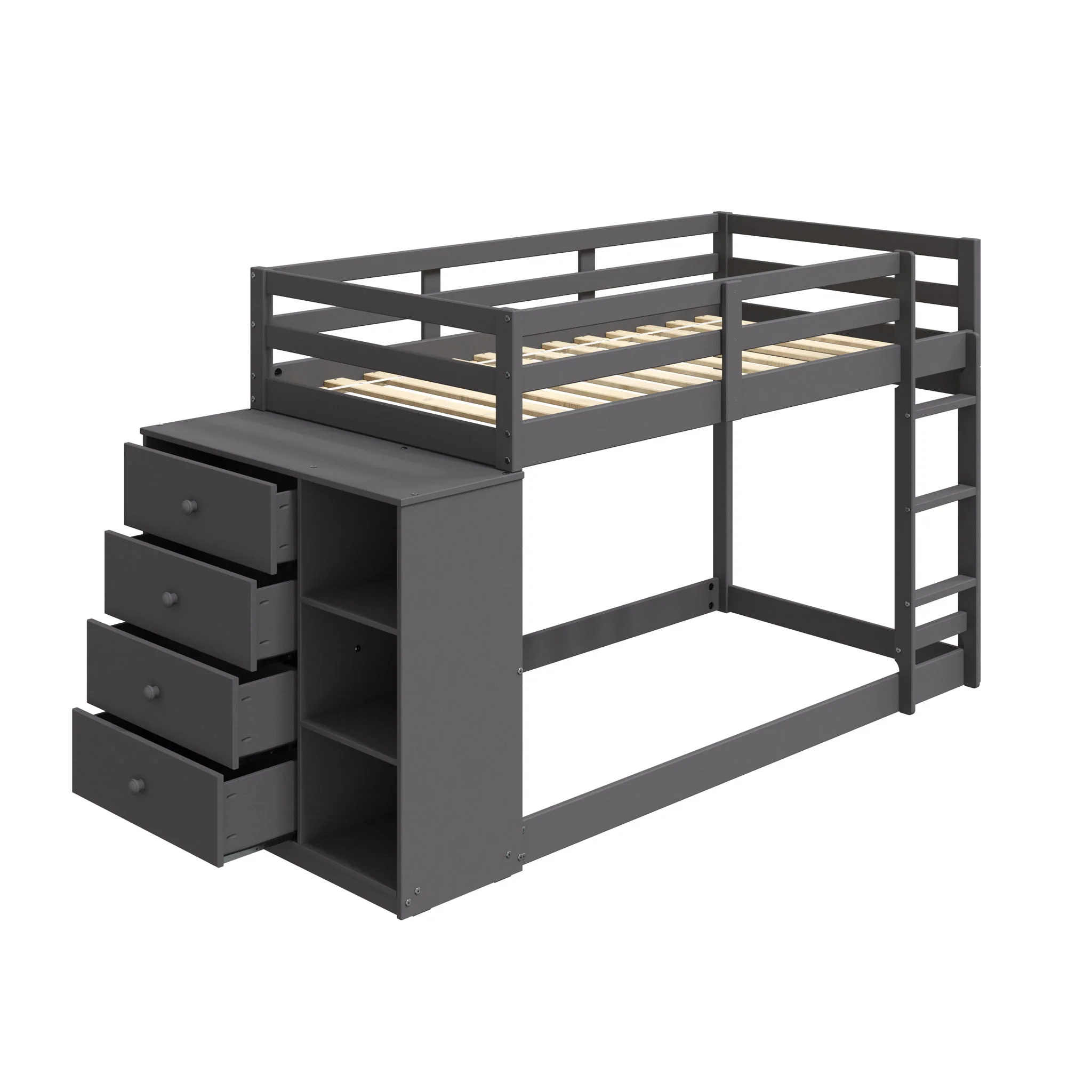Gaston - Bunk Bed Twin Over Twin With 4 Drawers & 3 Compartments - Gray