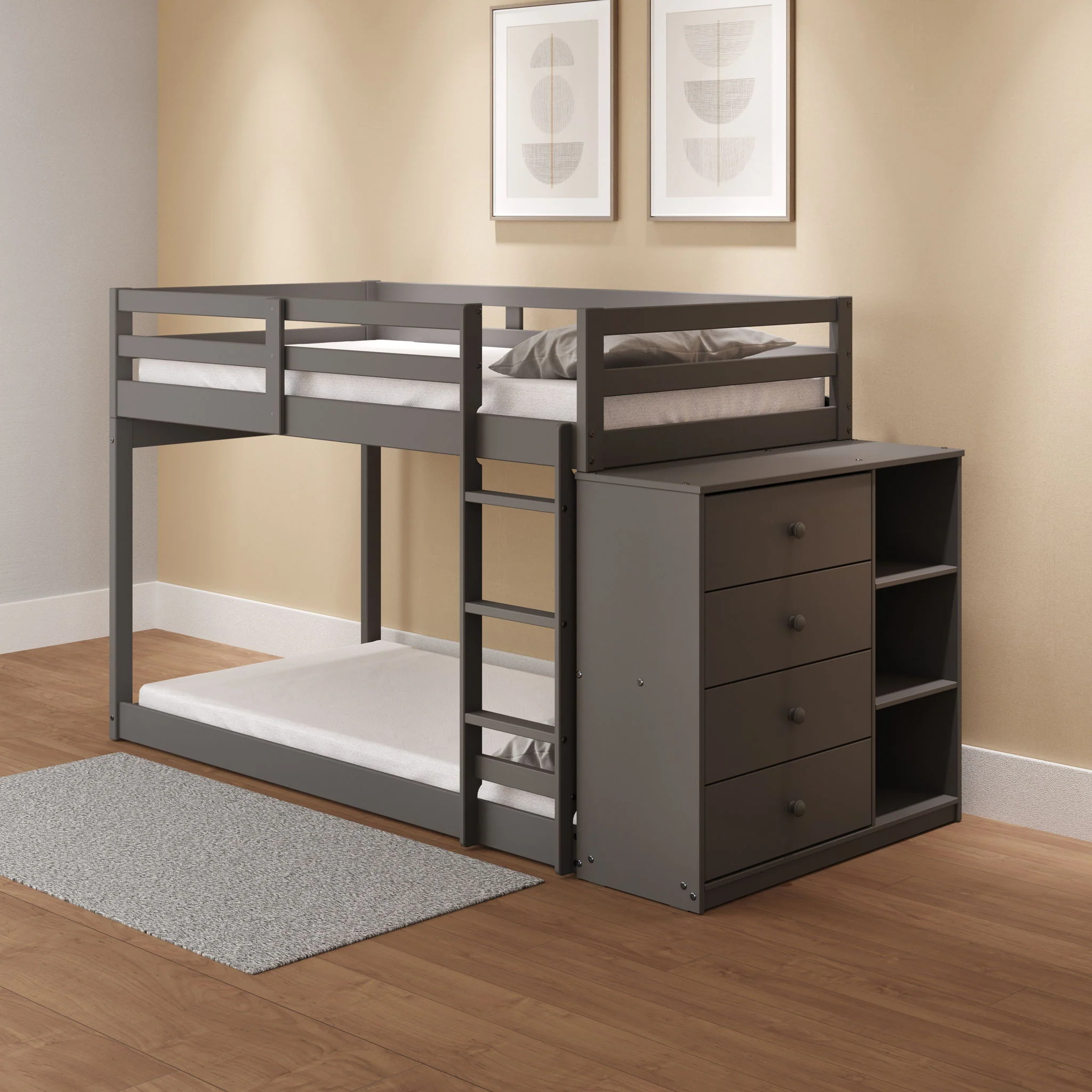 Gaston - Bunk Bed Twin Over Twin With 4 Drawers & 3 Compartments - Gray - Image 3