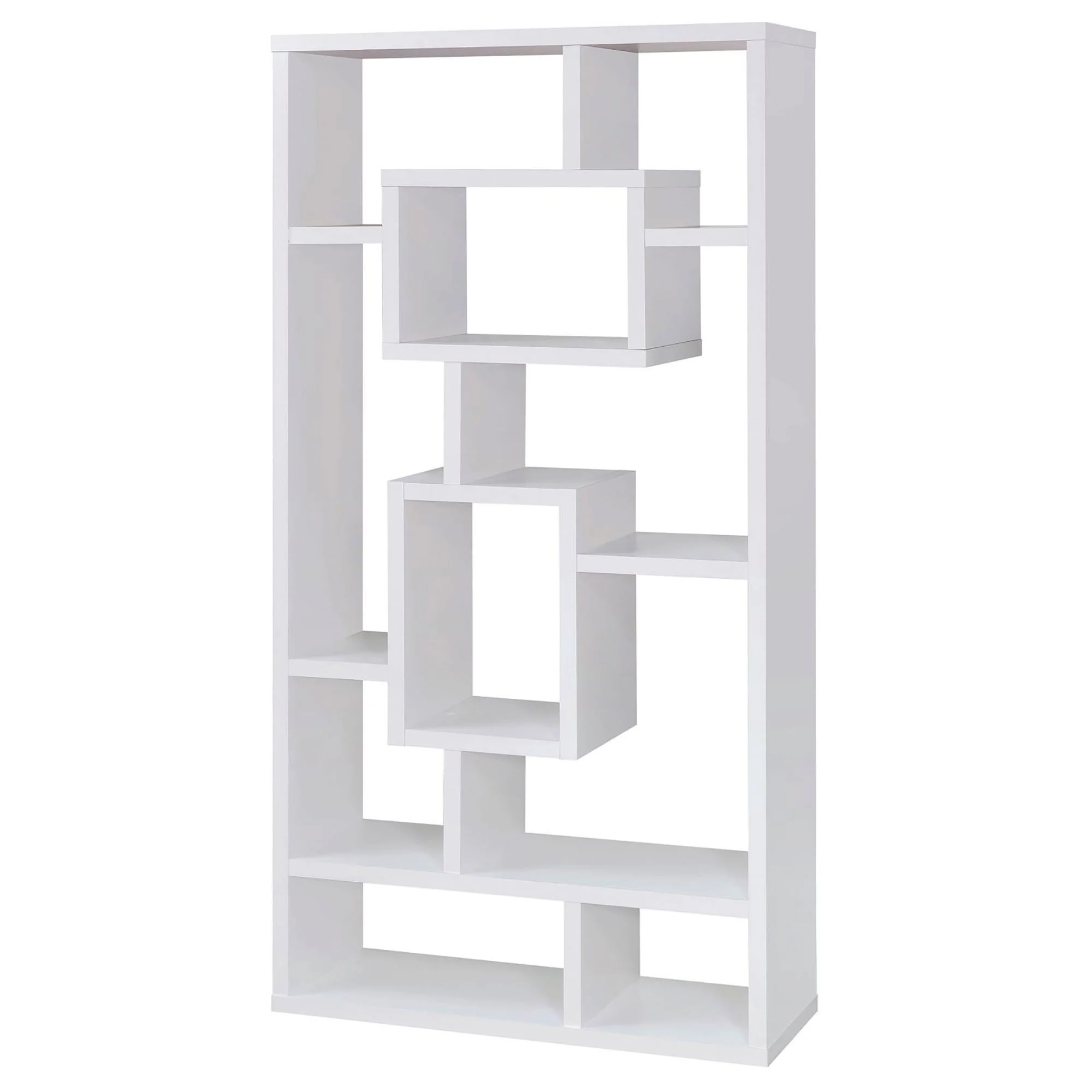 Geometric 10 Shelf Open Back Bookcase With Interlocking Shelves - White - Image 5