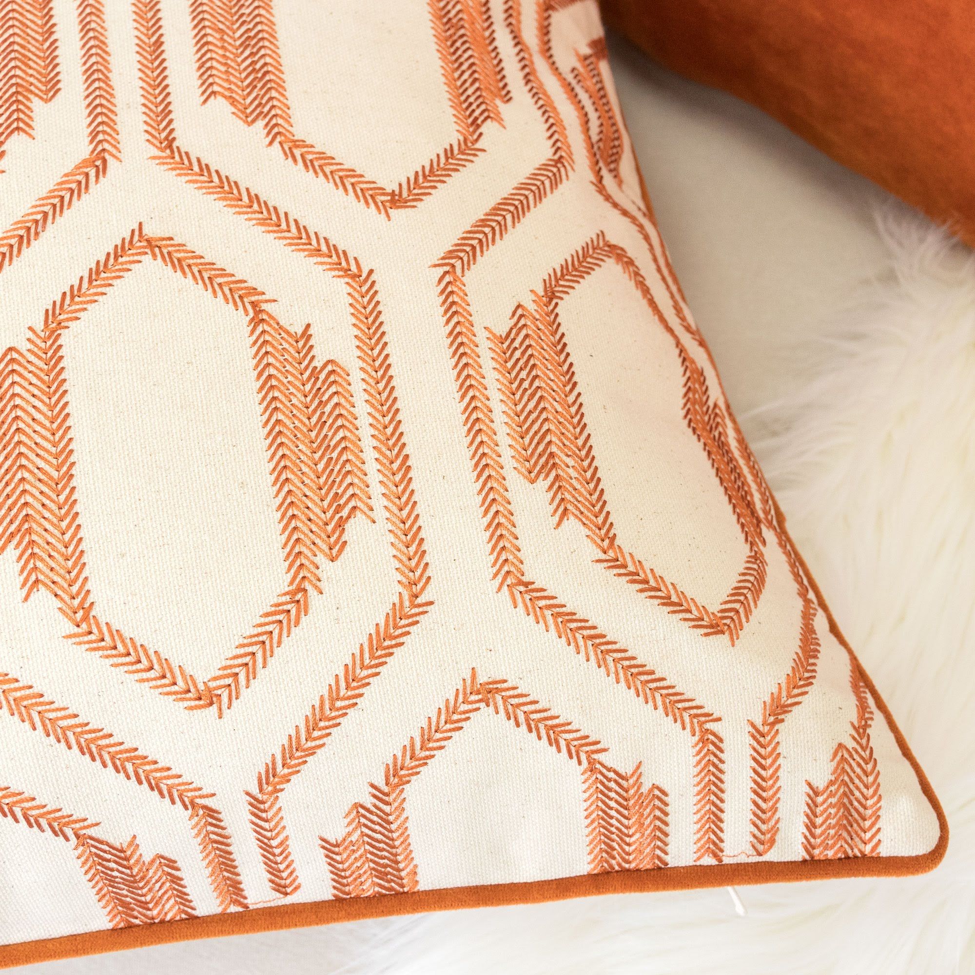 Geometric Embroidered Throw Pillow - Rust - Image 4