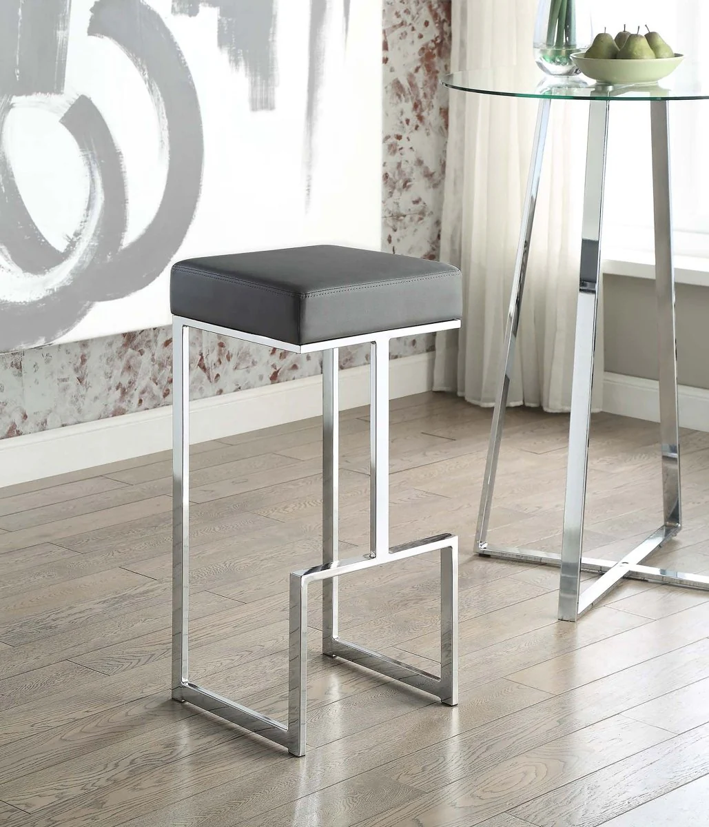 Gervase Square Bar Stool Grey and Chrome - Image 3