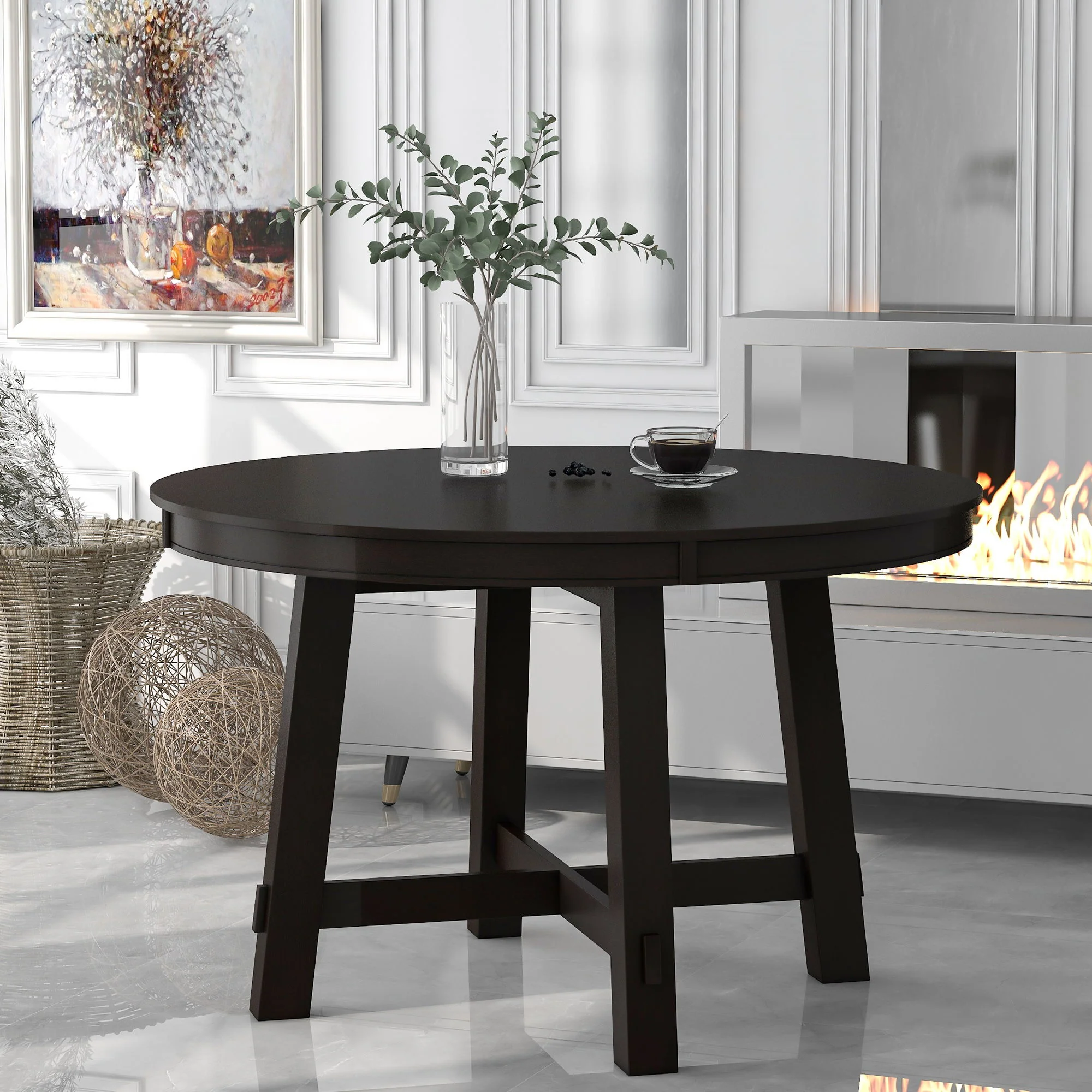 Gia - Round Extendable Dining Table With 16" Leaf Wood - Image 11