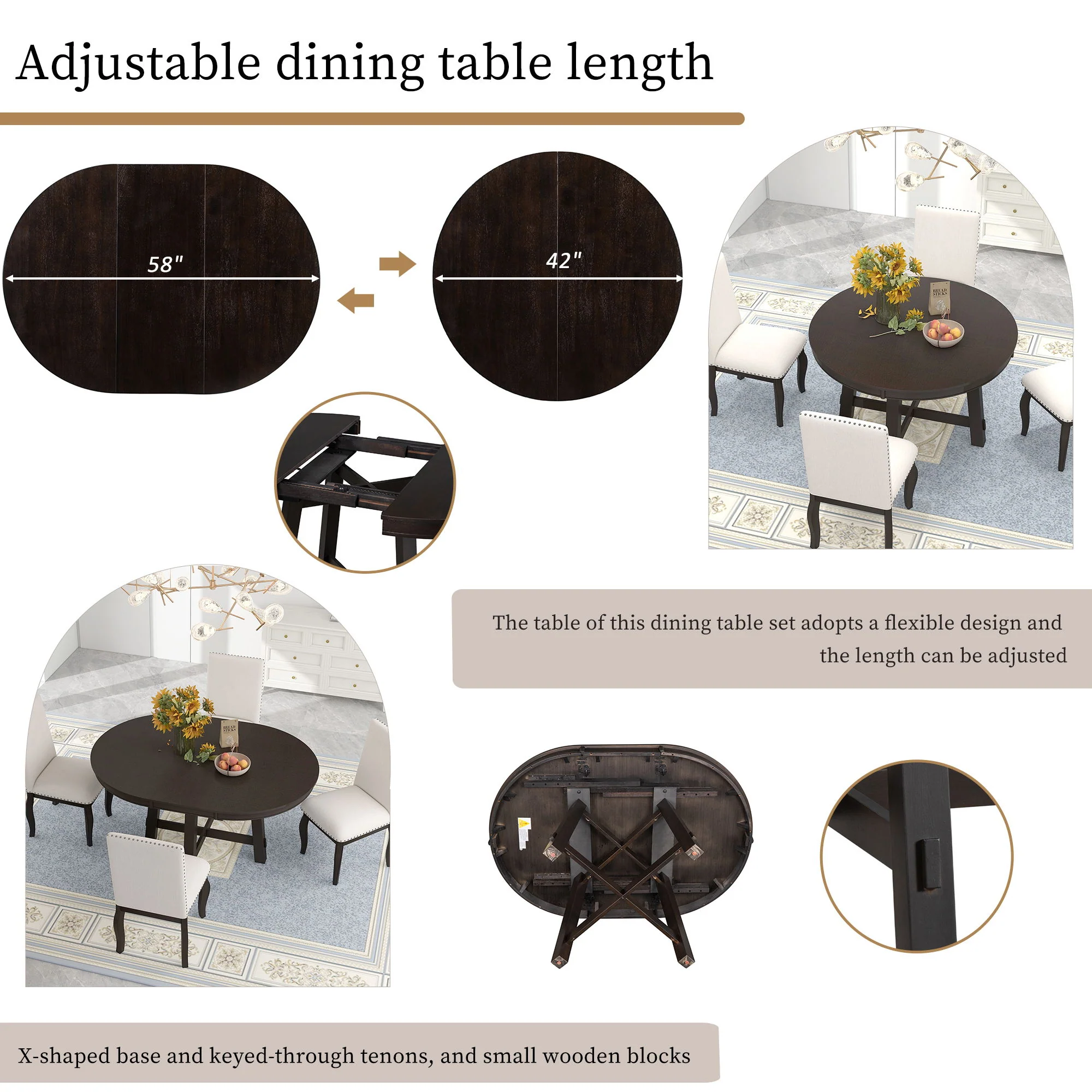 Gia - Round Extendable Dining Table With 16" Leaf Wood - Image 14