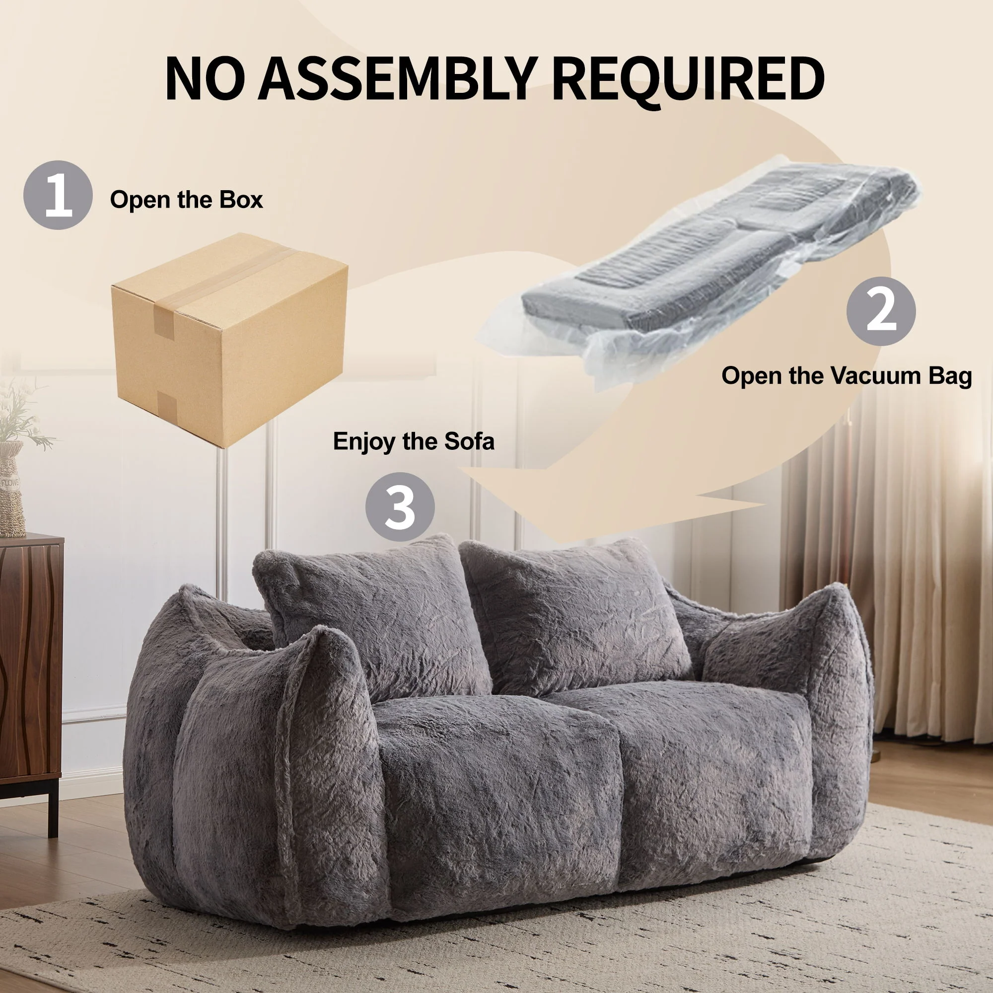 Giant Bean Bag Couch, Ultra Soft Fluffy Loveseat For Living Room - Image 12