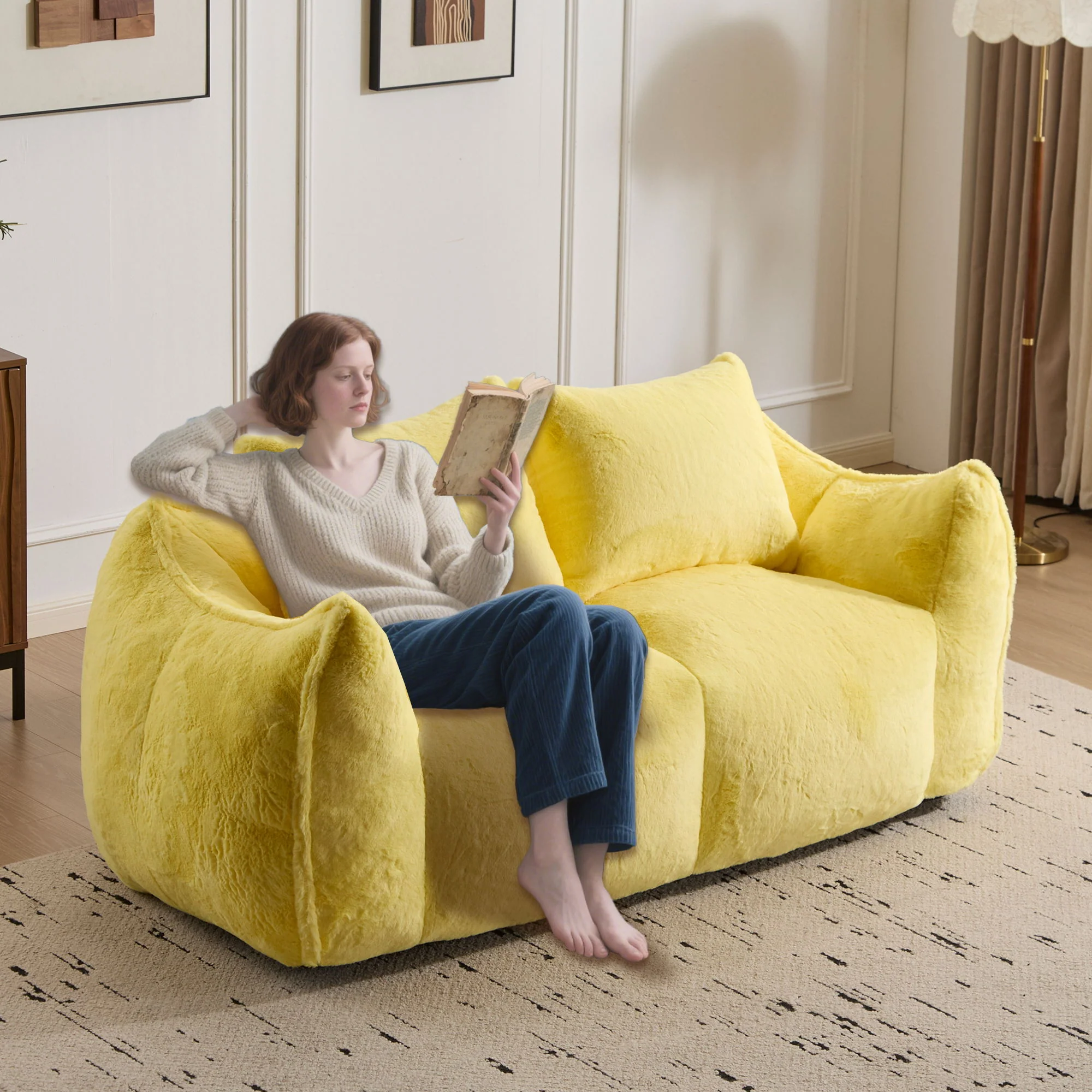 Giant Bean Bag Couch, Ultra Soft Fluffy Loveseat For Living Room - Image 20