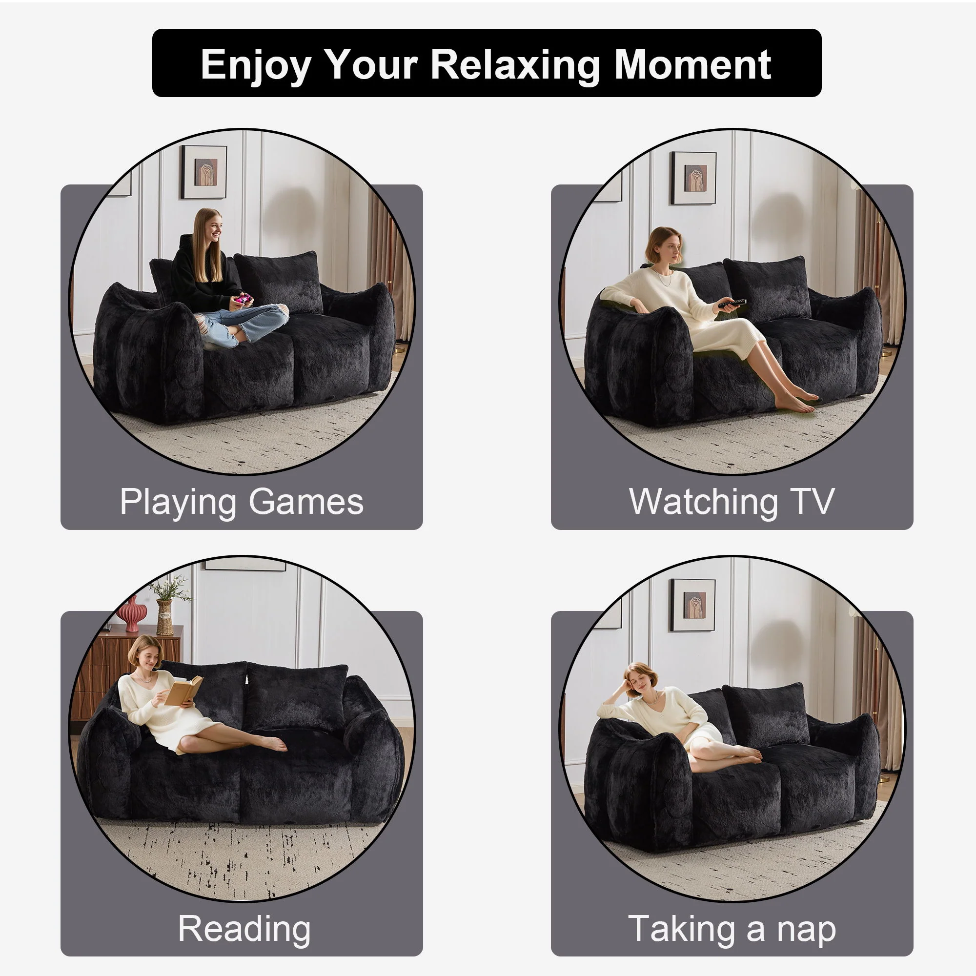 Giant Bean Bag Couch, Ultra Soft Fluffy Loveseat For Living Room - Image 33