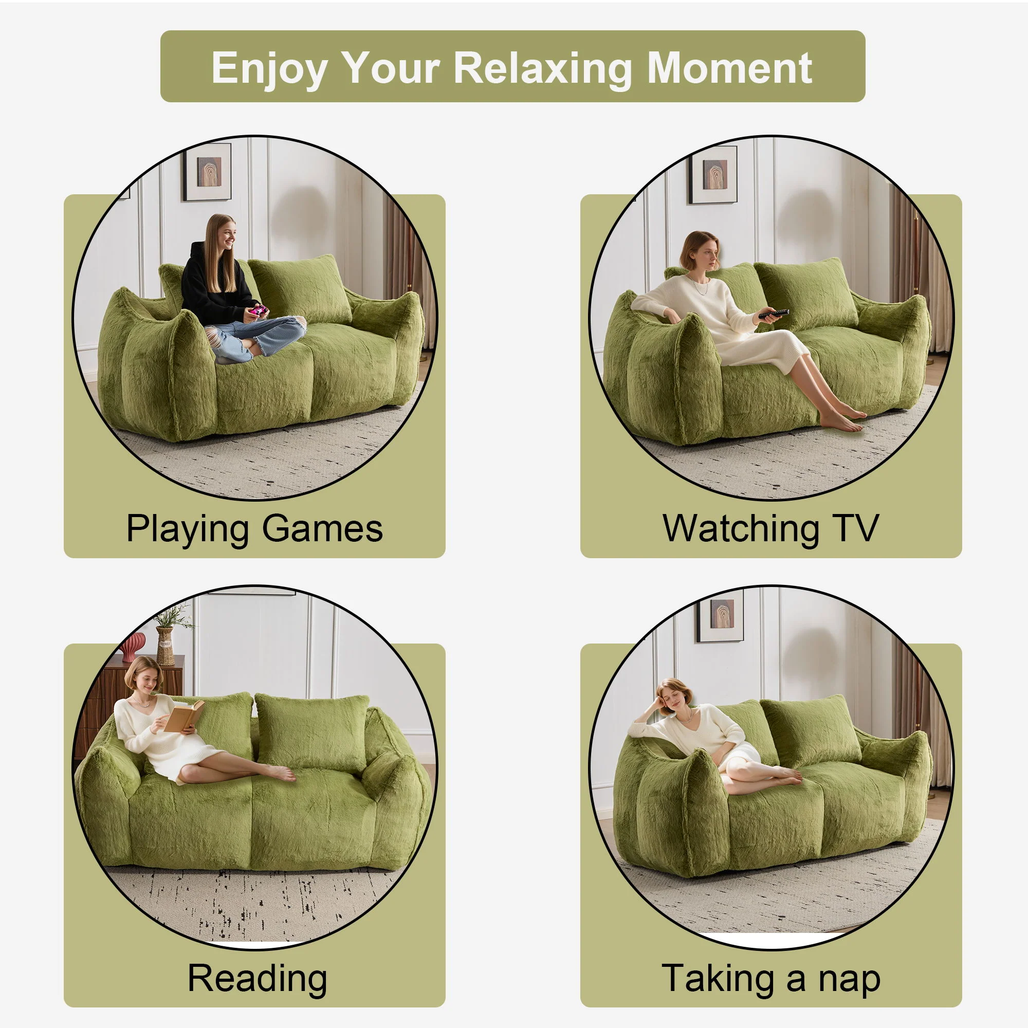 Giant Bean Bag Couch, Ultra Soft Fluffy Loveseat For Living Room - Image 36