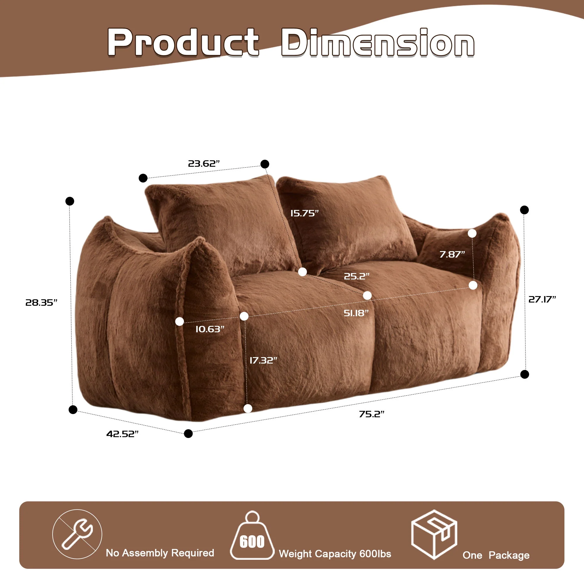 Giant Bean Bag Couch, Ultra Soft Fluffy Loveseat For Living Room - Image 52