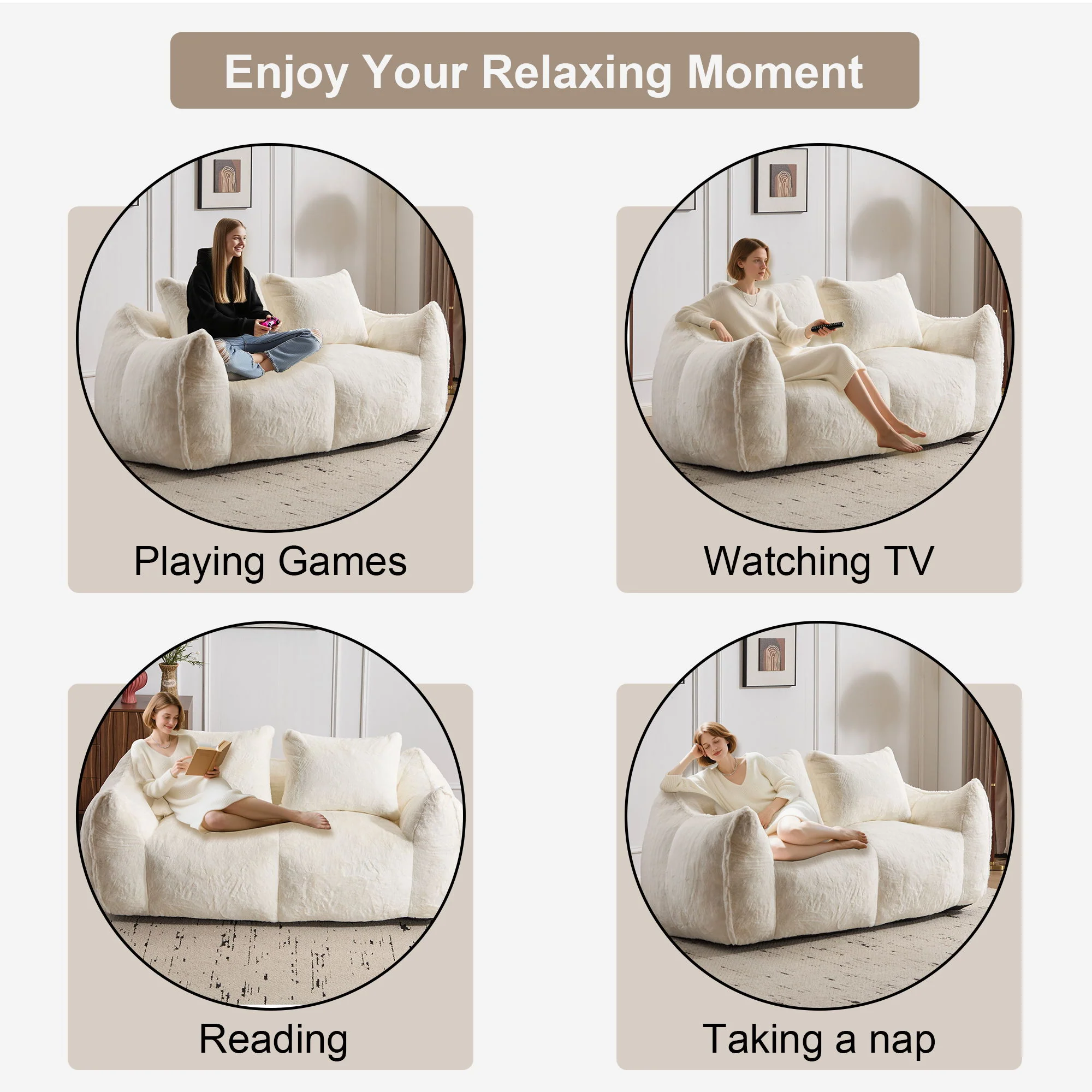 Giant Bean Bag Couch, Ultra Soft Fluffy Loveseat For Living Room - Image 9