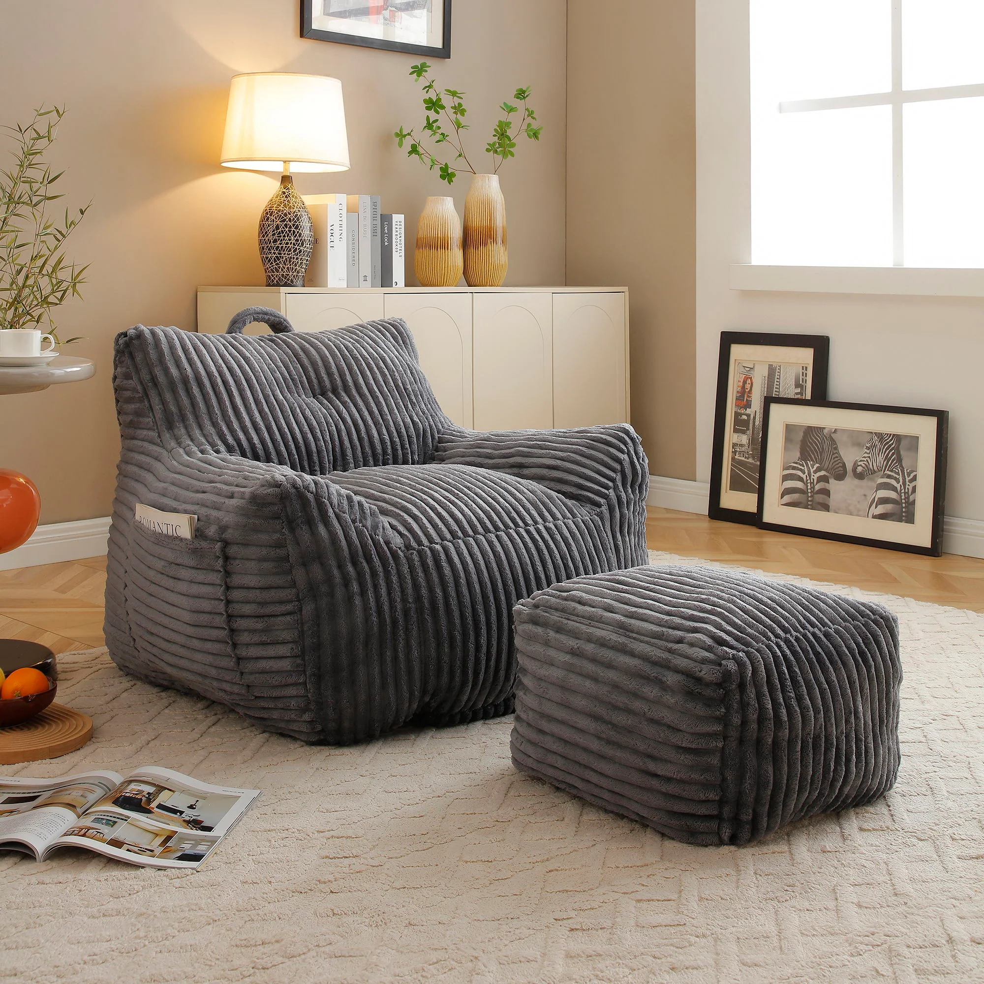 Giant Bean Bag Chair With Armrests And Footstool - Image 26