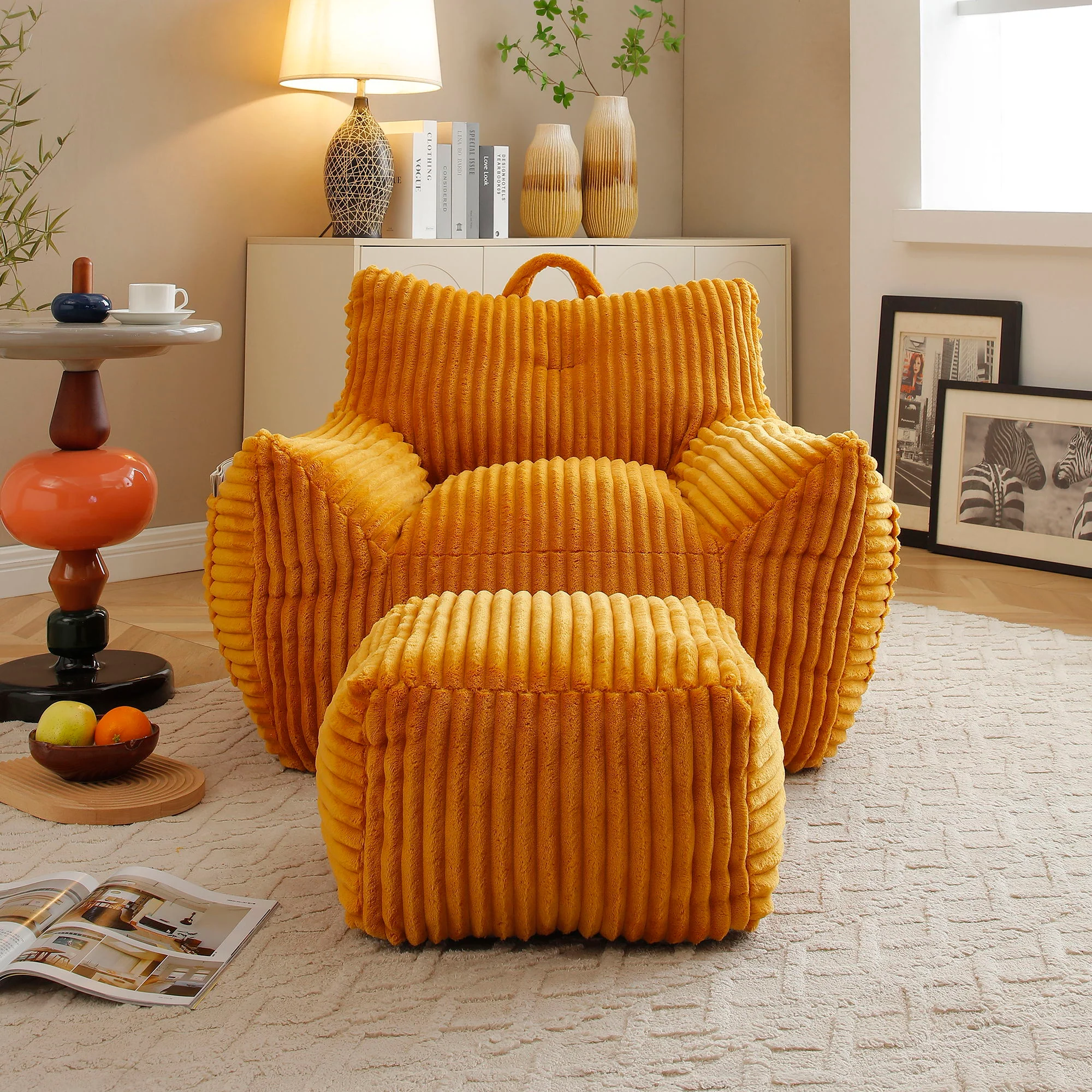Giant Bean Bag Chair With Armrests And Footstool - Image 33