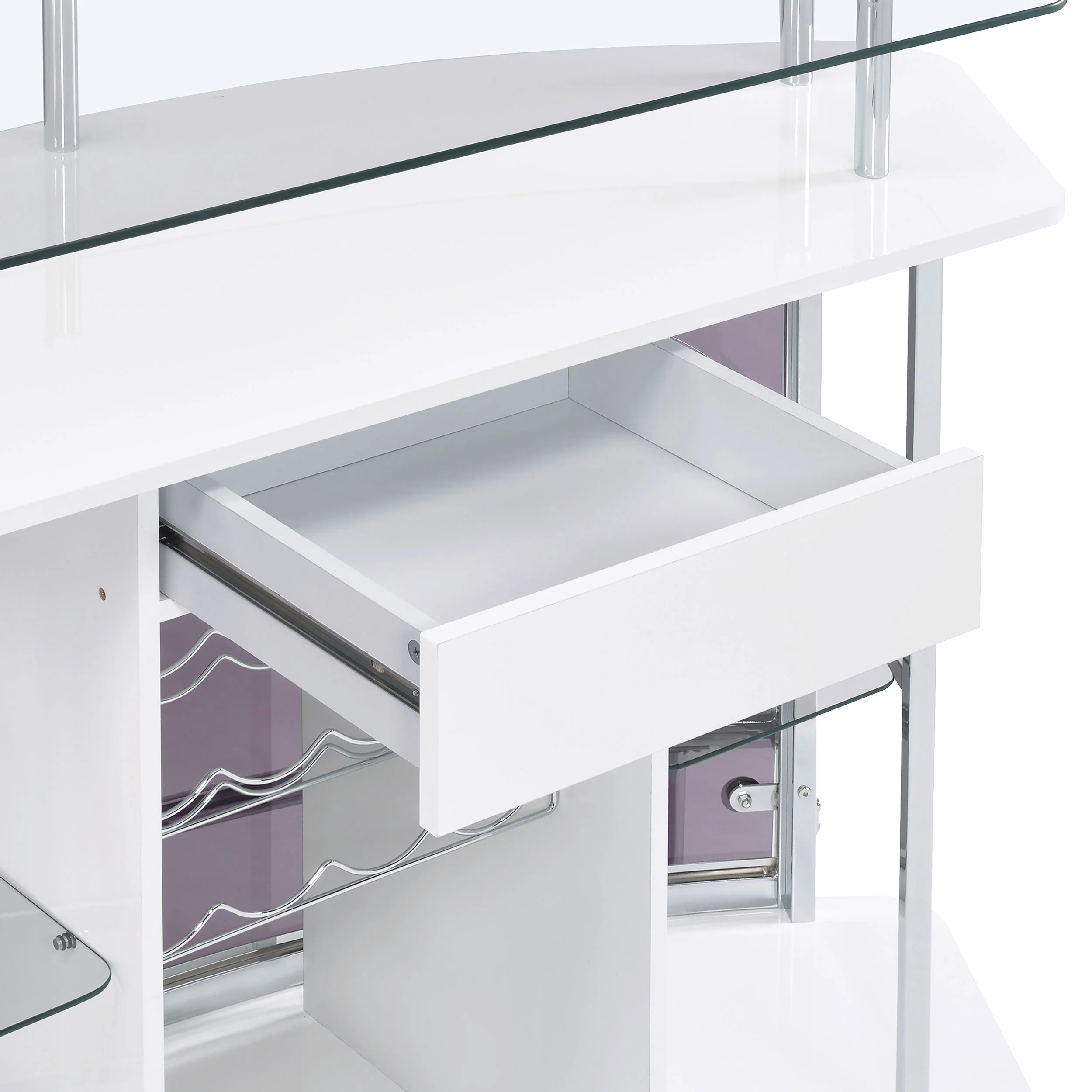 Gideon Curved Glass Top Home Bar Cabinet White High Gloss - Image 6